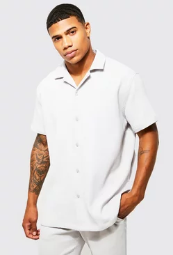 Grey Pleated Short Sleeve Oversized Boxy Shirt