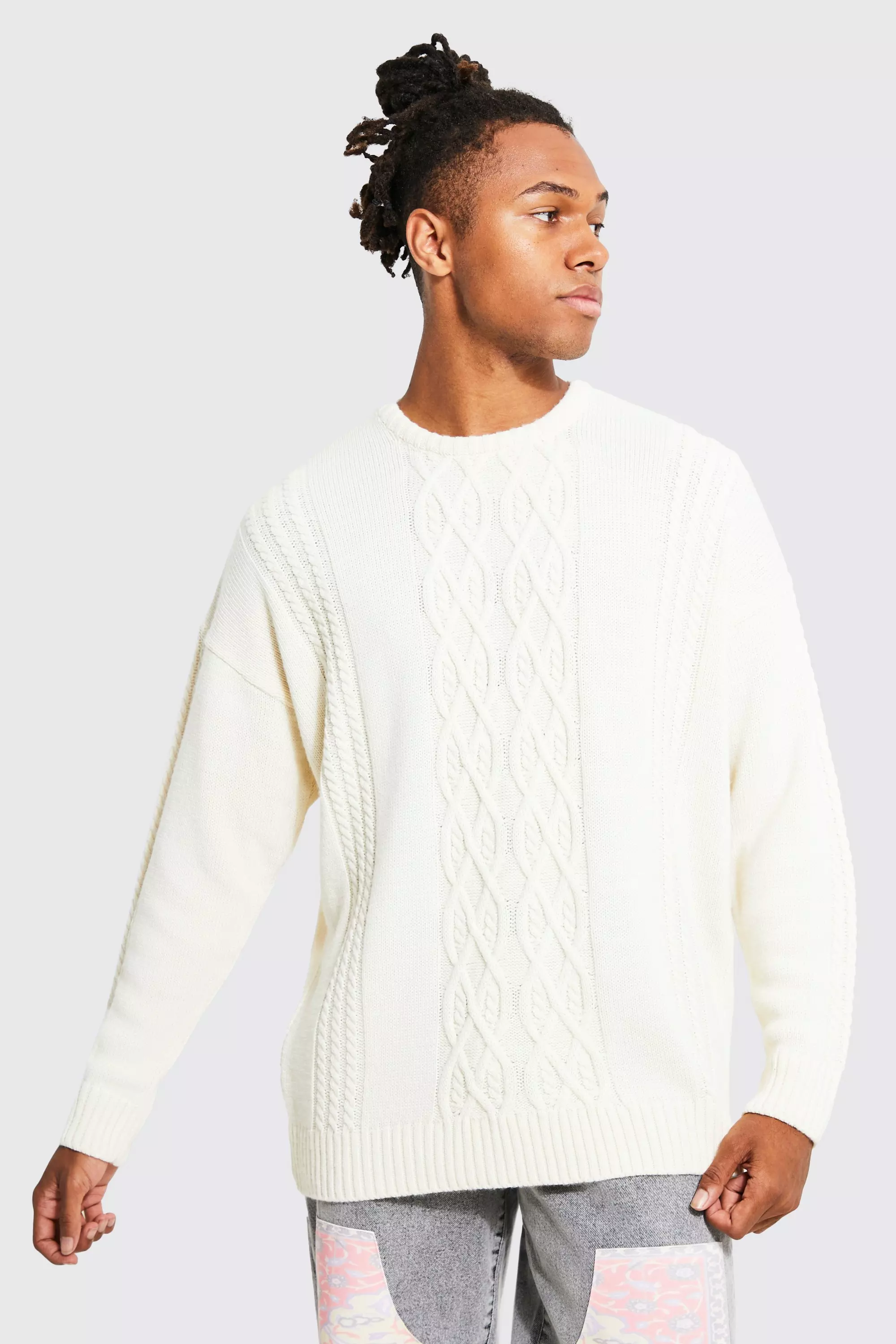 Cable Knit Oversized Jumper boohooMAN