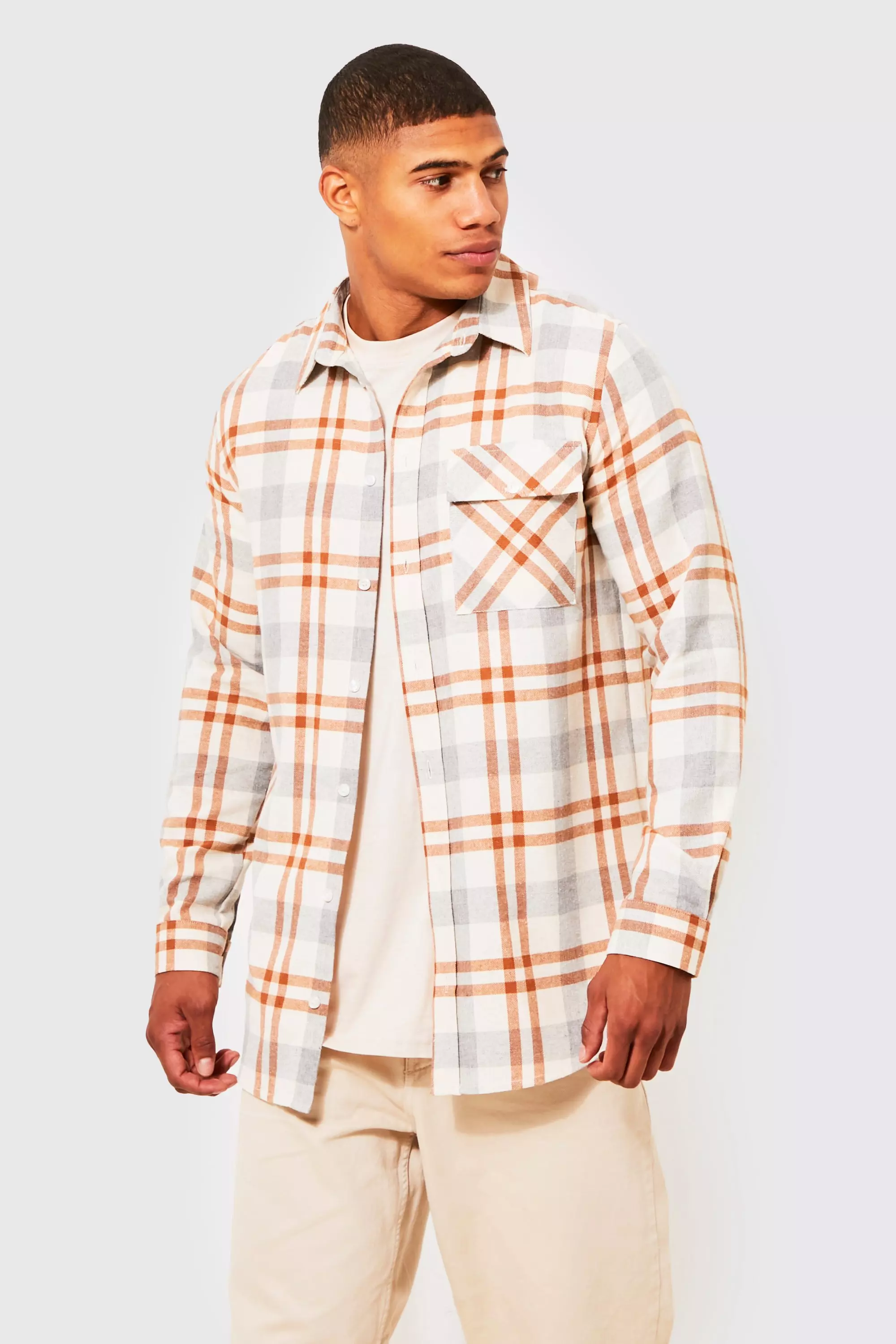 Longline check shirt mens best sale