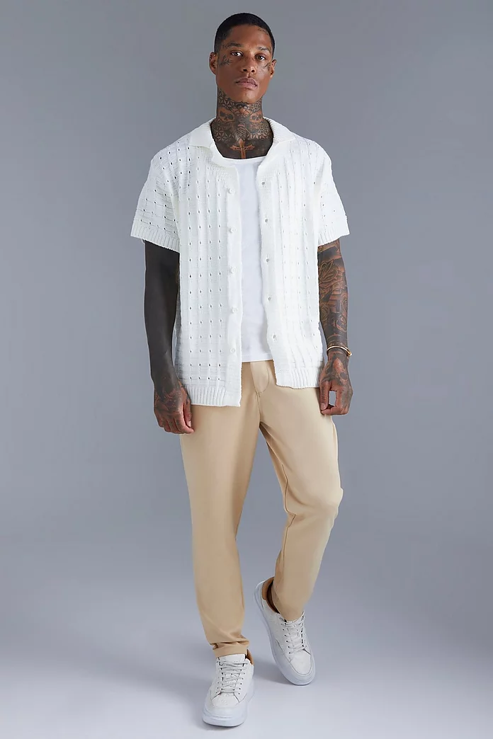 Open Stitch Button Down Knitted Shirt | boohooMAN USA Open Stitch Button Down Knitted Shirt | boohooMAN USA