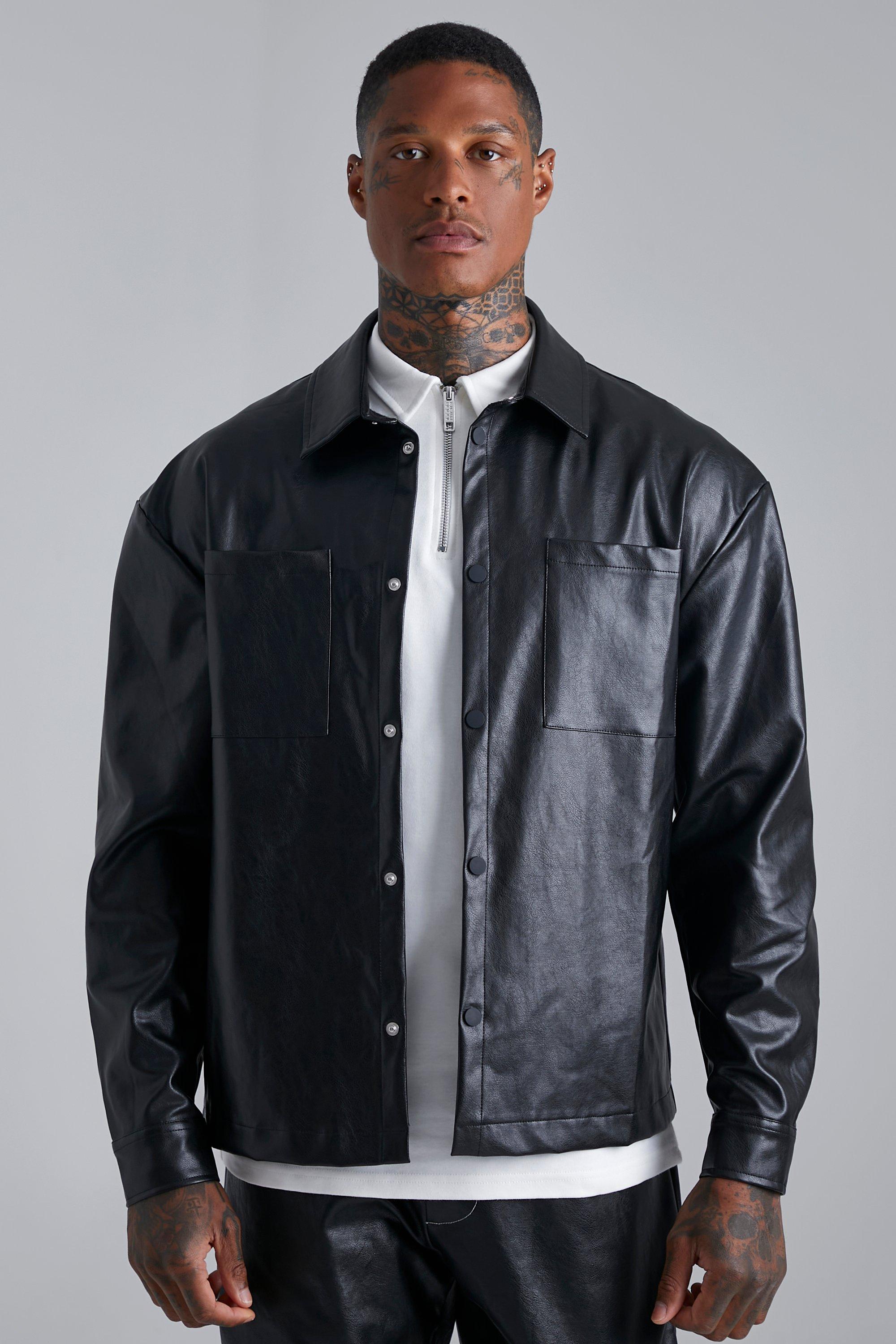 stussy BOXY LEATHER OVERSHIRT | vuzelia.com