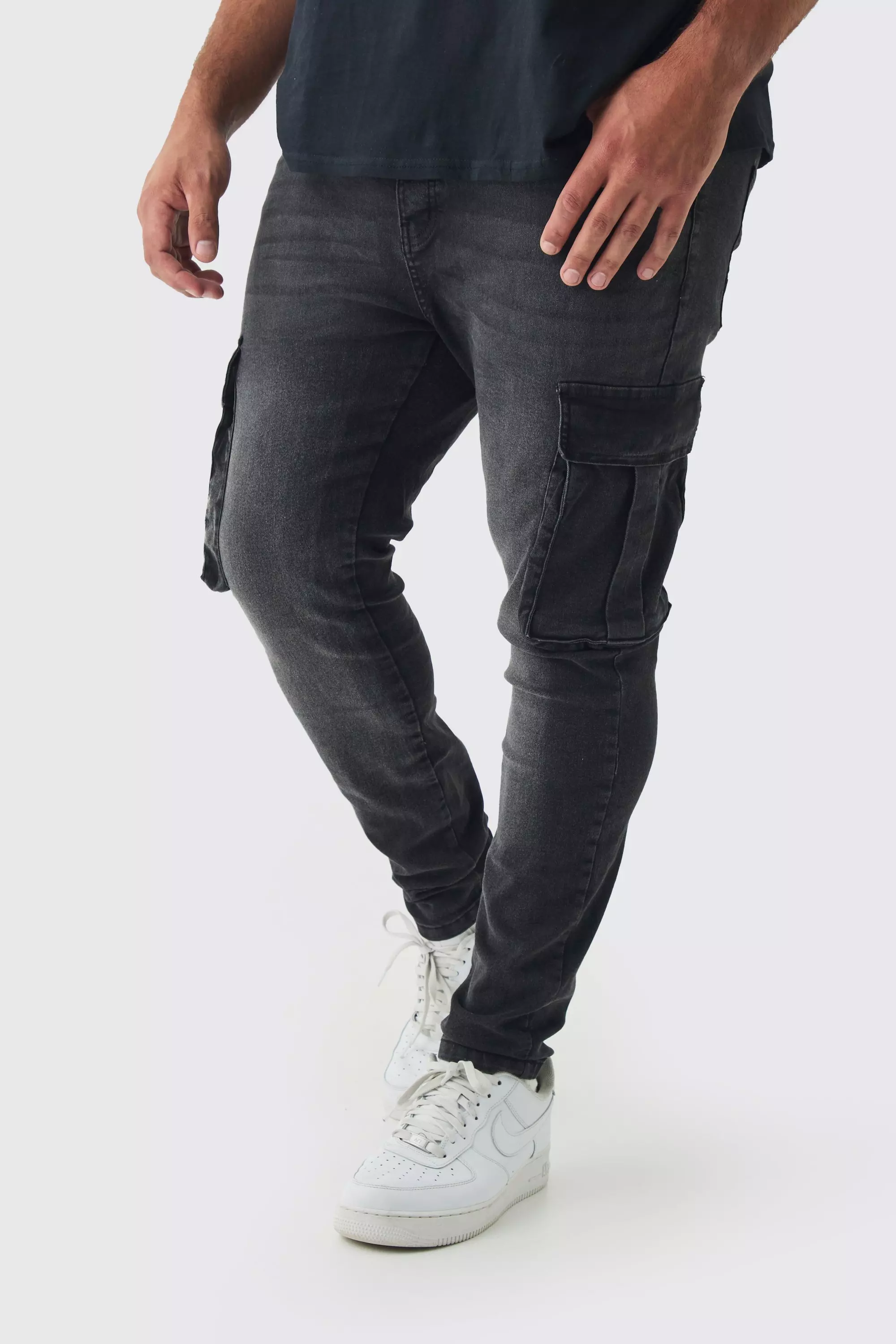 Plus Skinny Stretch Cargojeans, Washed black alternatives Bild