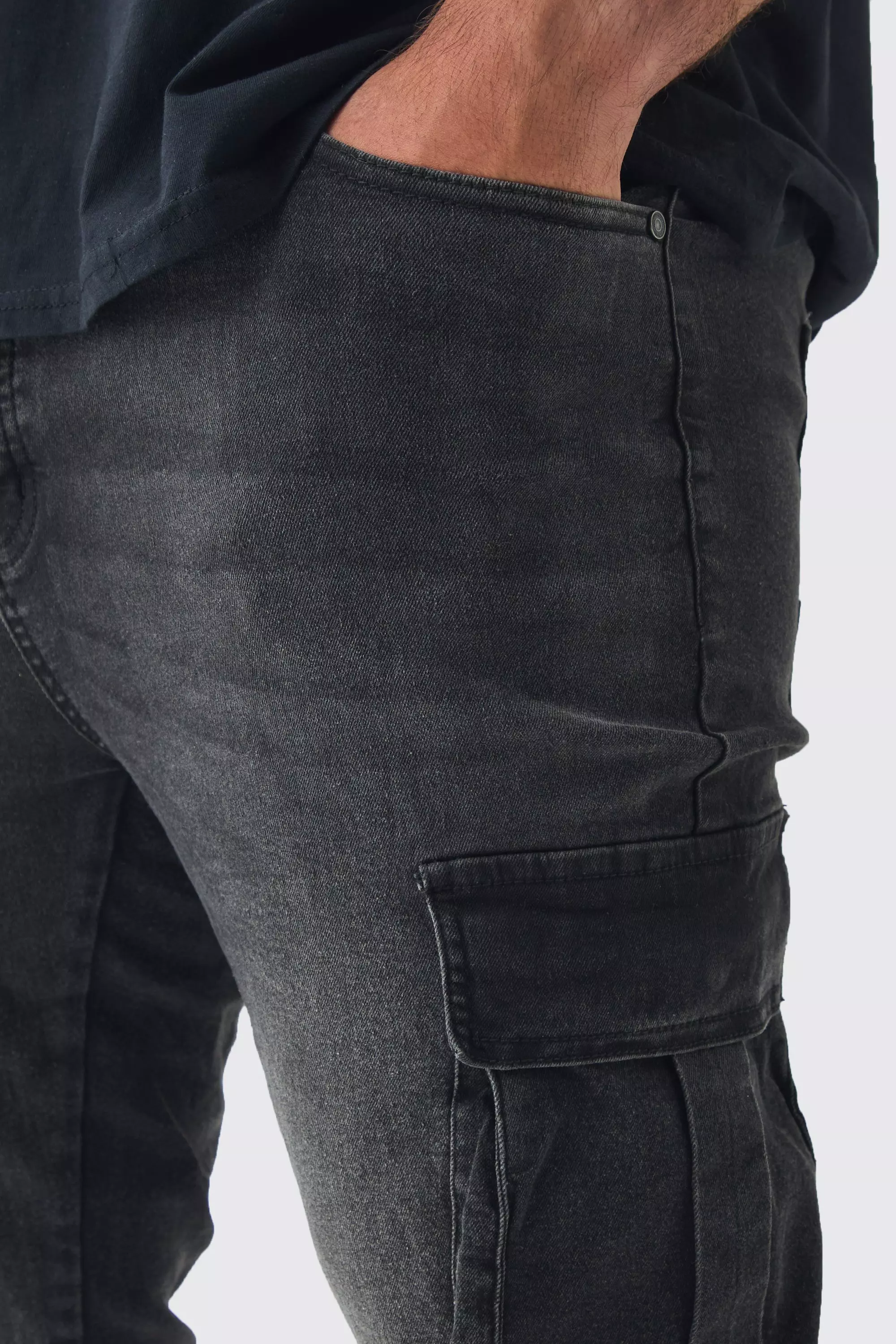 Plus Skinny Stretch Cargojeans, Washed black alternatives Bild
