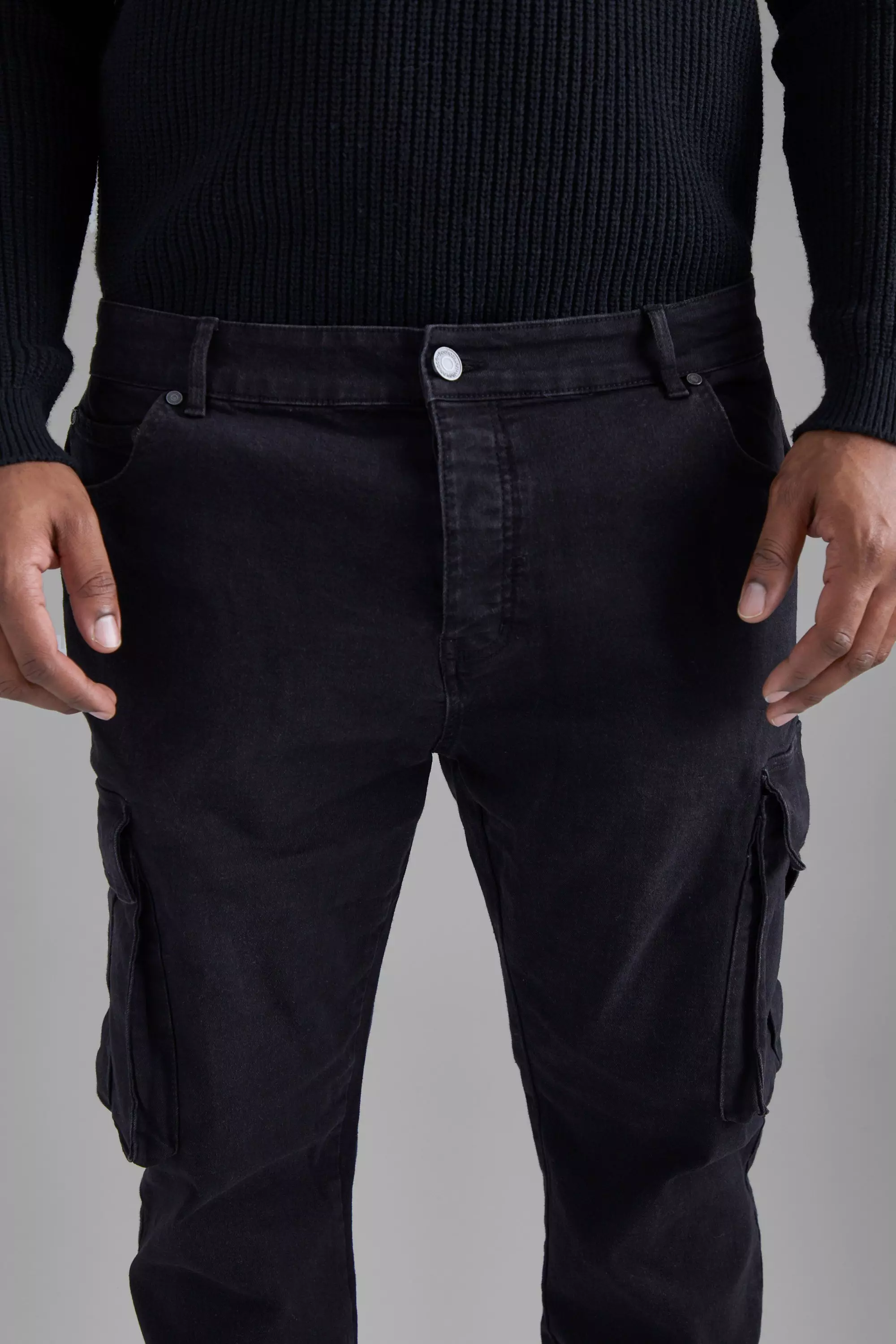 Plus Skinny Stretch Cargojeans, Washed black alternatives Bild