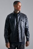 Black PU Overhemd Met Contrasterende Stiksels