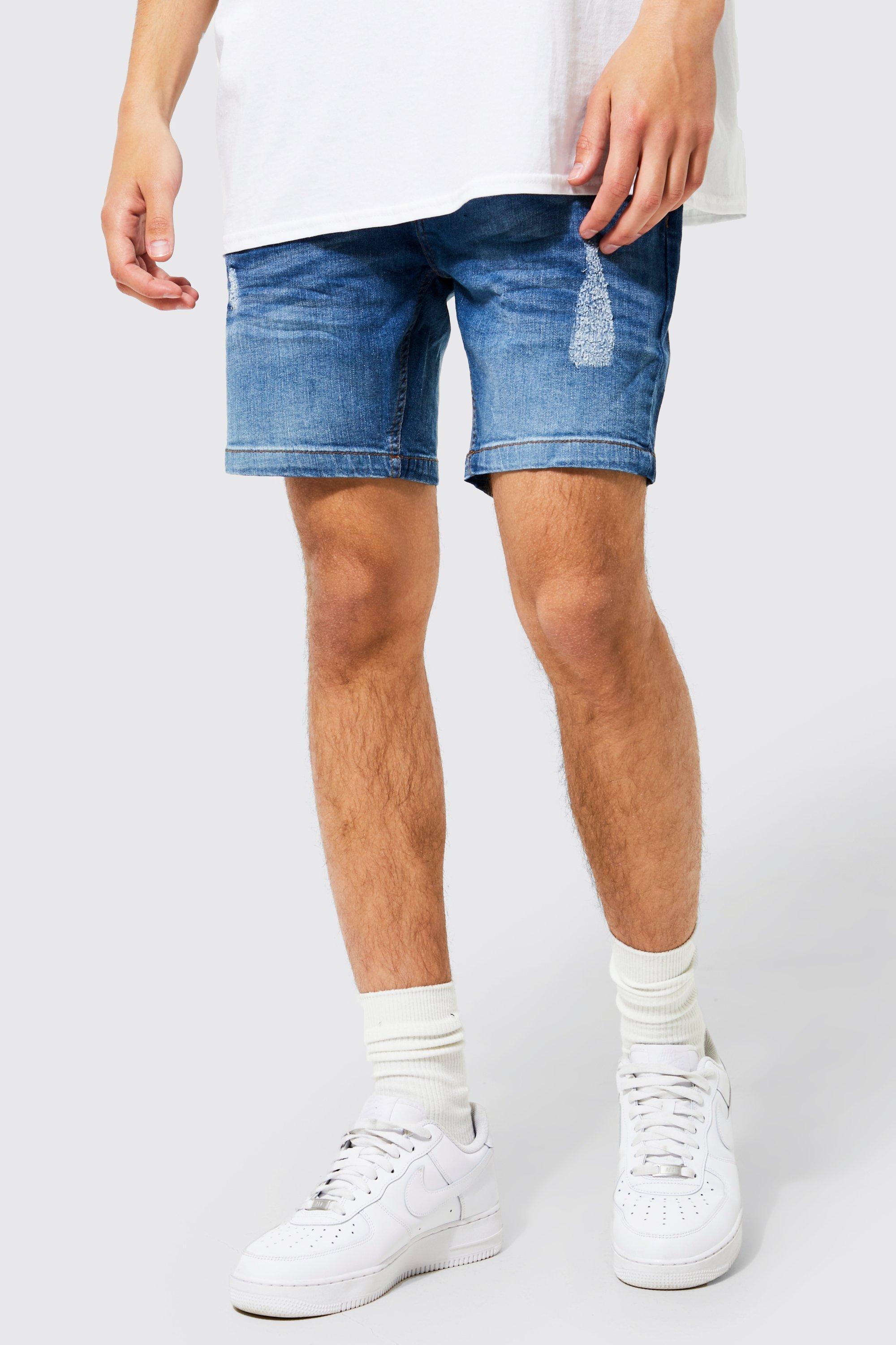 Skinny Fit Distressed Denim Shorts | boohooMAN USA