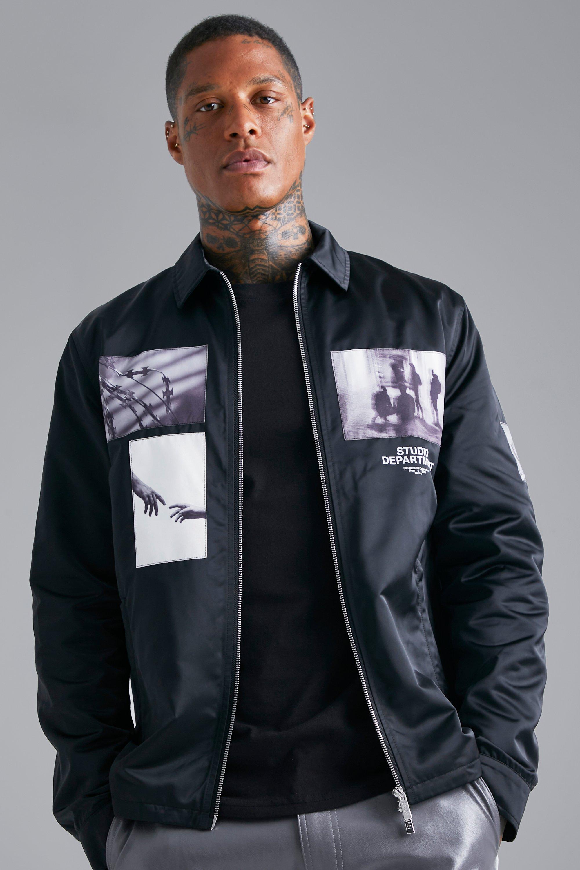 Photographic Harrington Jacket | boohooMAN USA