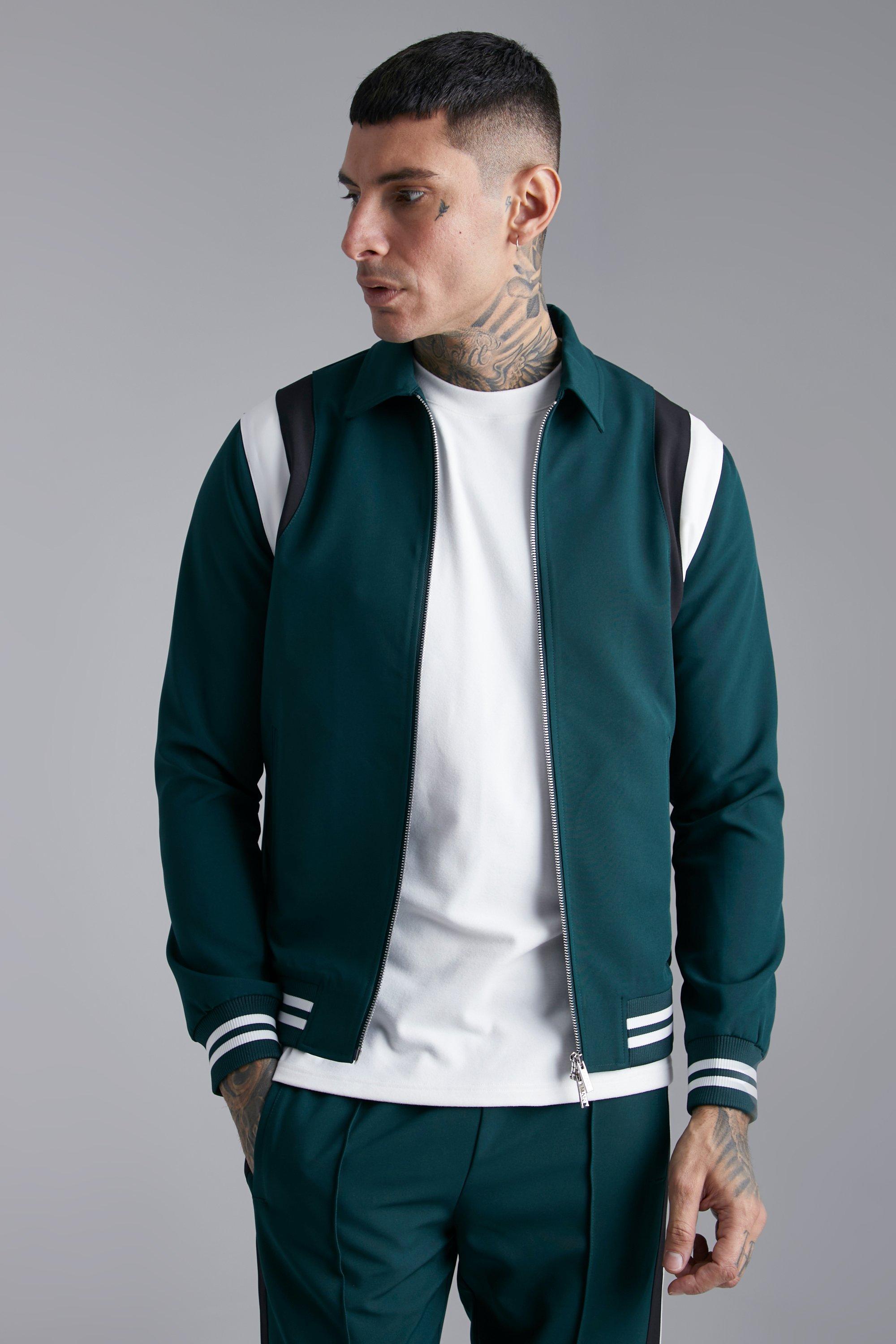 Green Tailored Collared Varsity Bomber Jacket