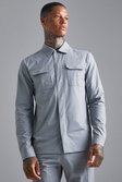 Seersucker Utility Overshirt, Grey