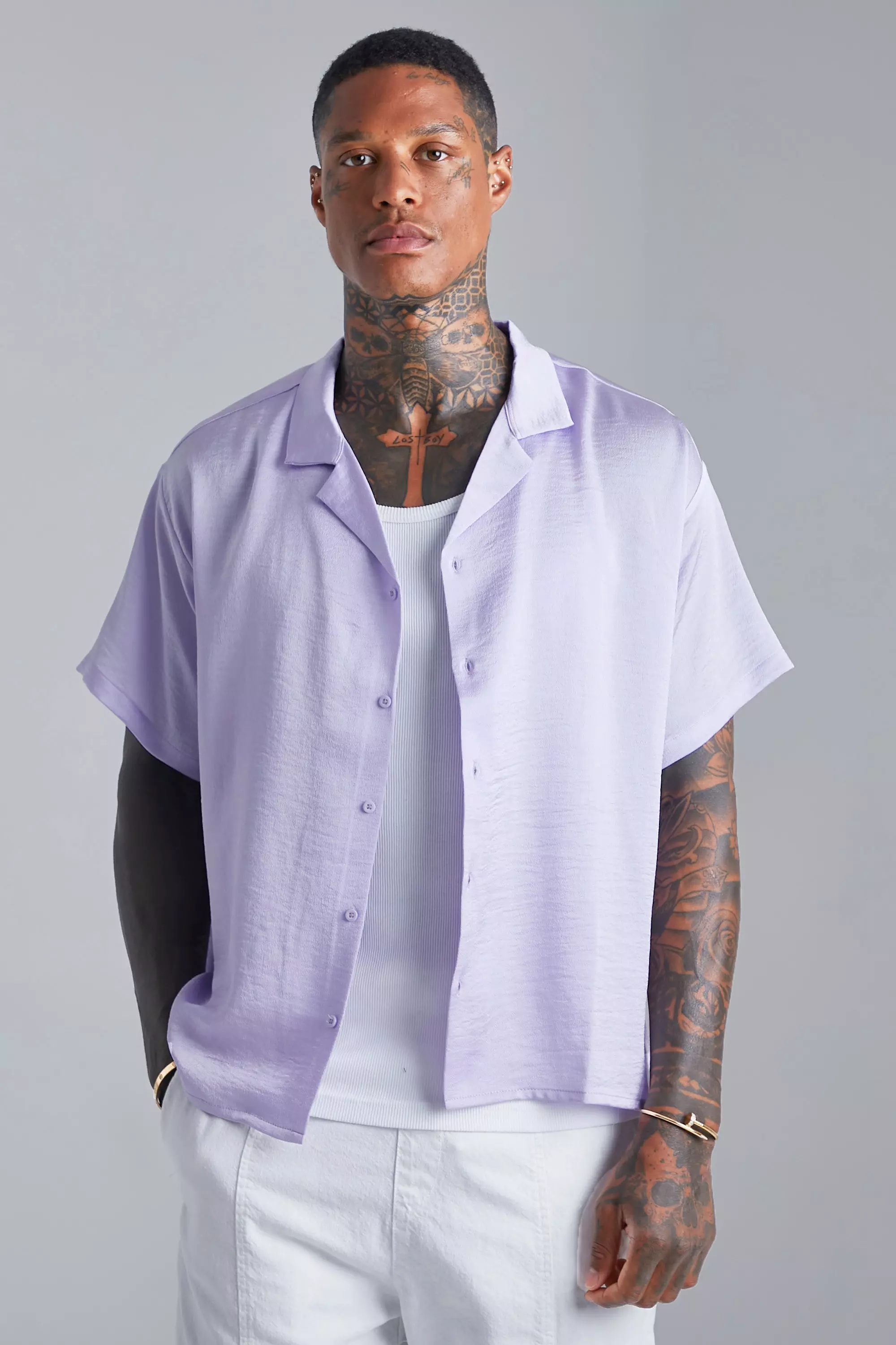 Boxy Fit Lightweight Textured Shirt Lilac