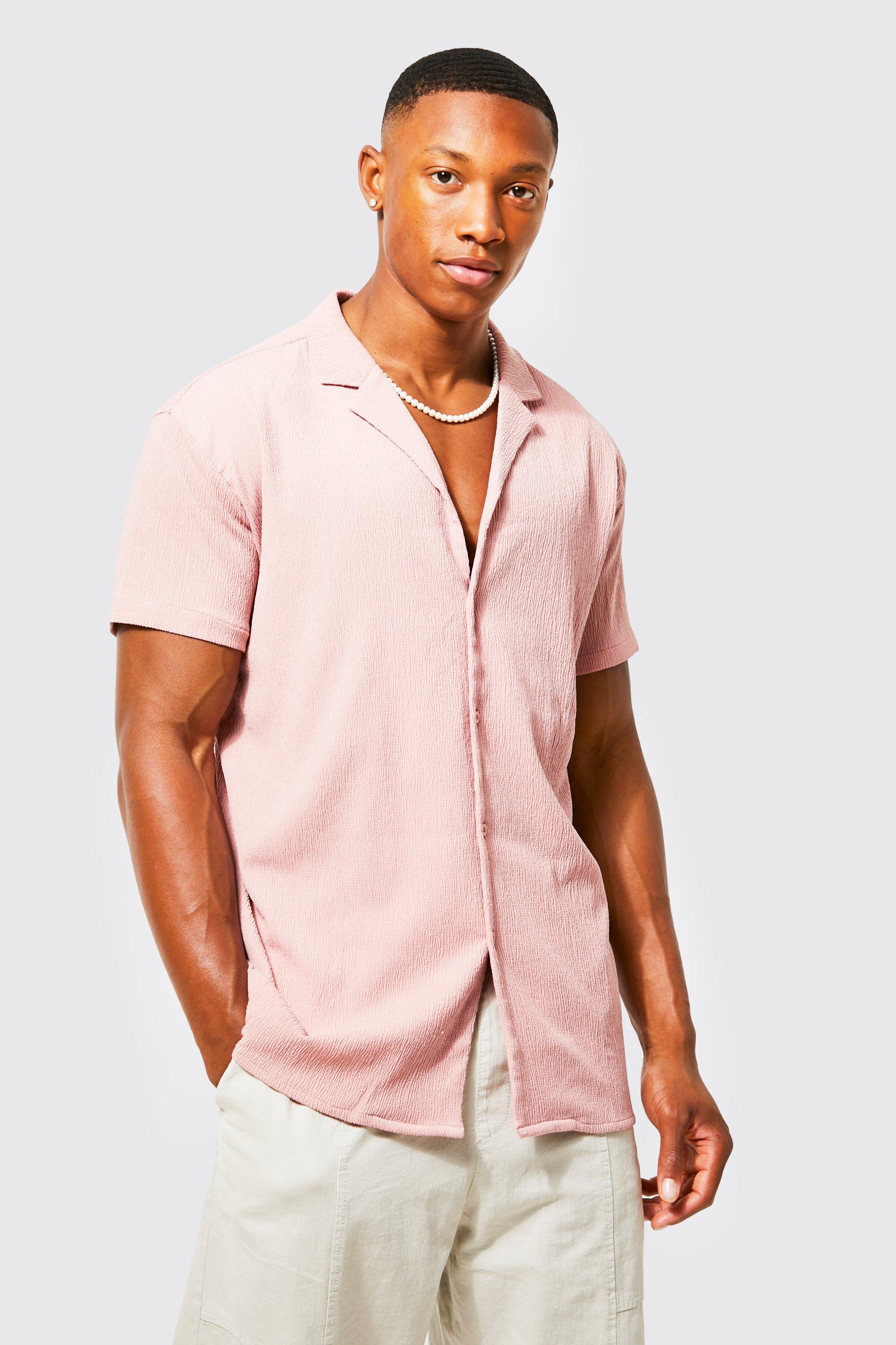 boohooMAN Men's Short Sleeve Revere Textured Shirt