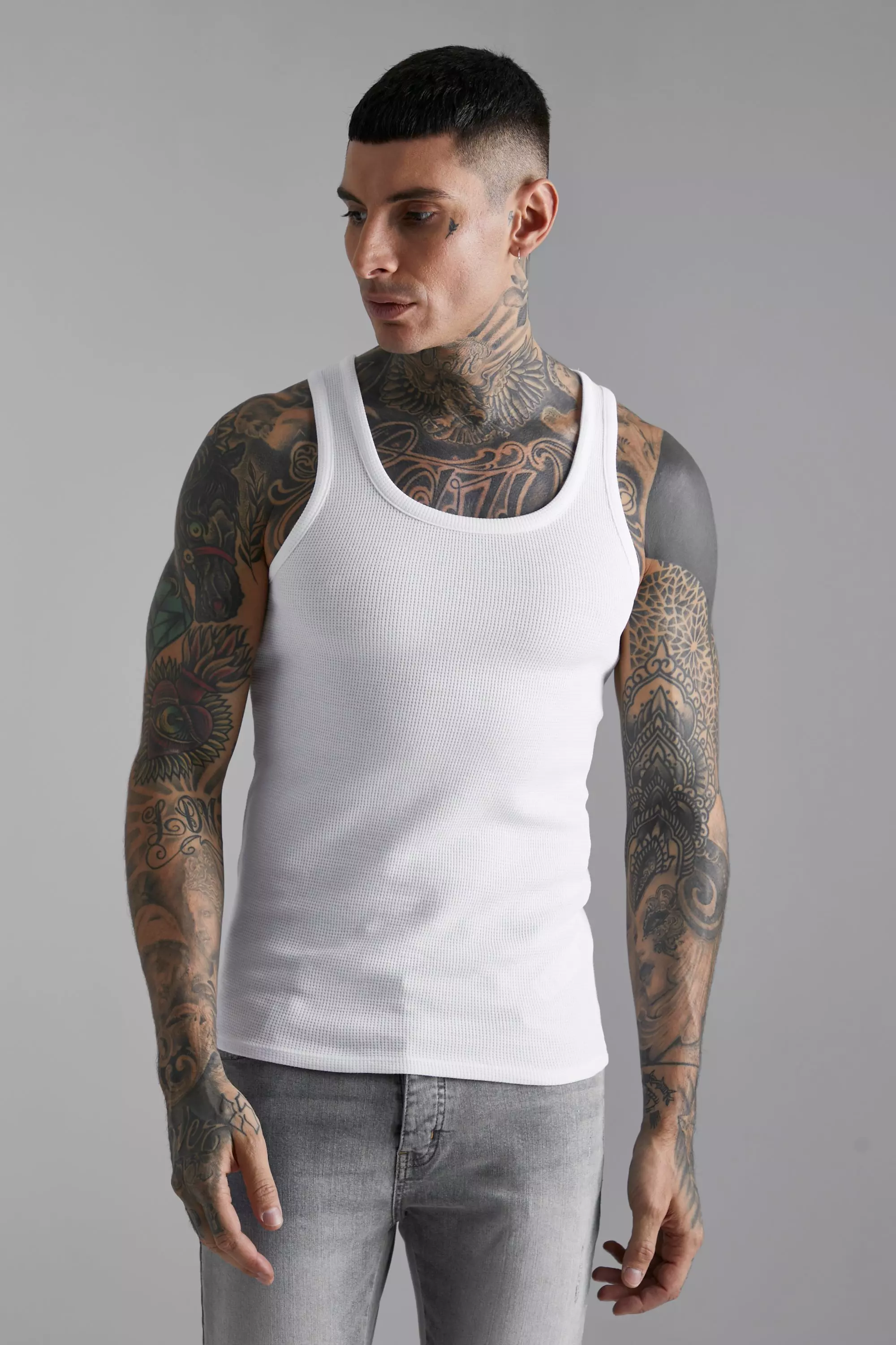 Slim Fit Waffle Vest White