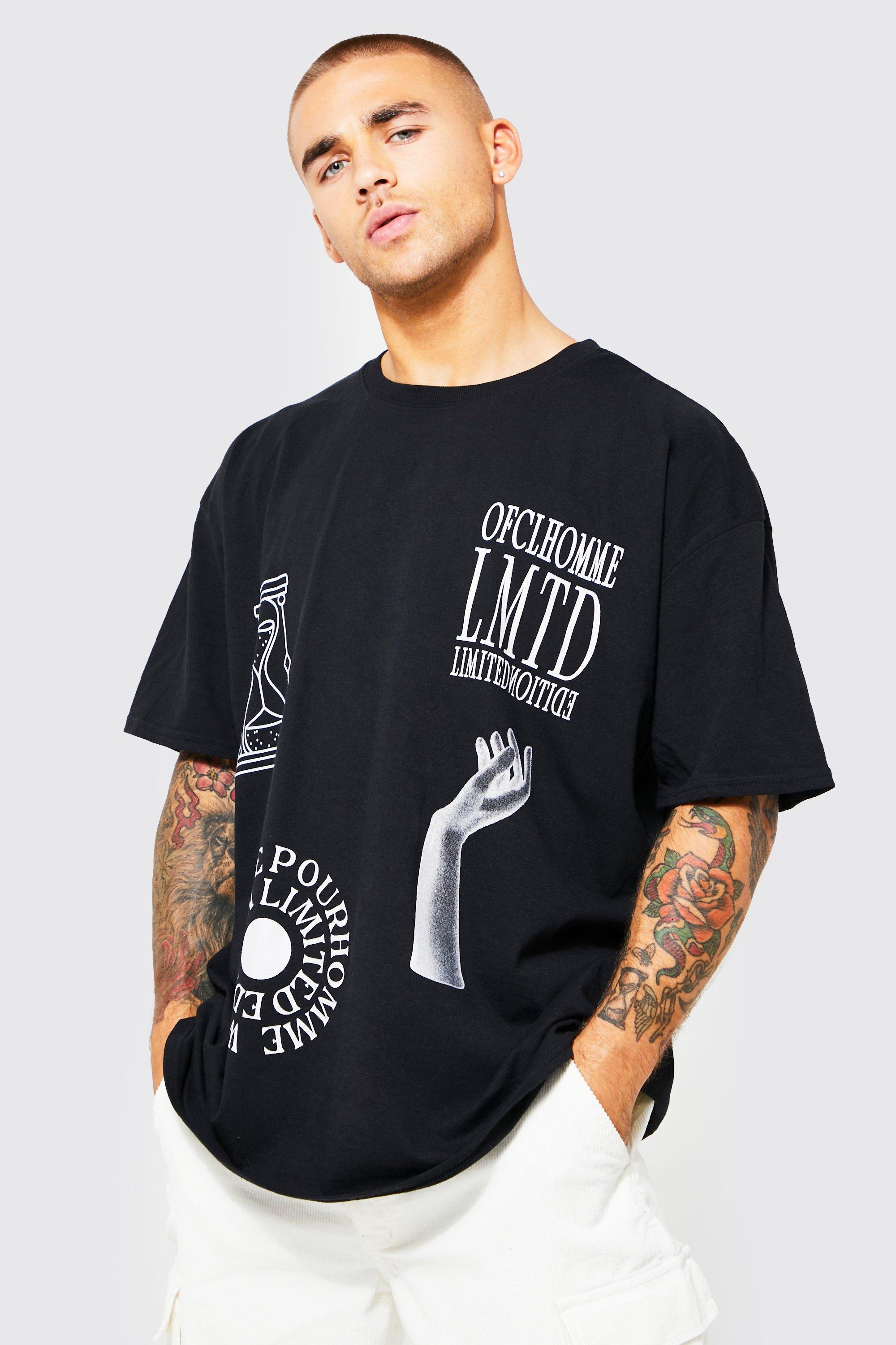 boohooMAN Men's Oversized Extended Neck Graphic T-Shirt