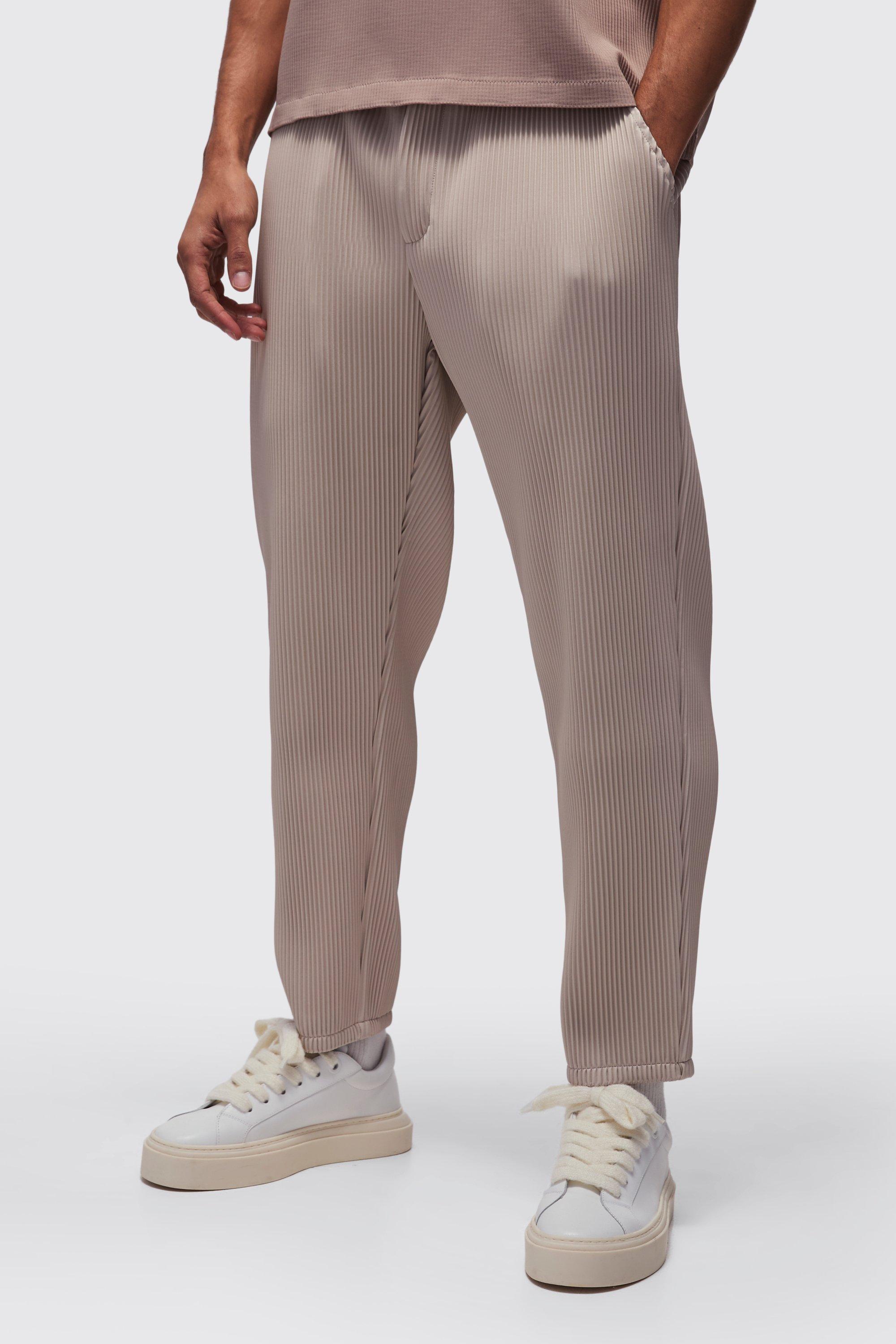 Slim fit: patterned waist-pleat trousers - sand