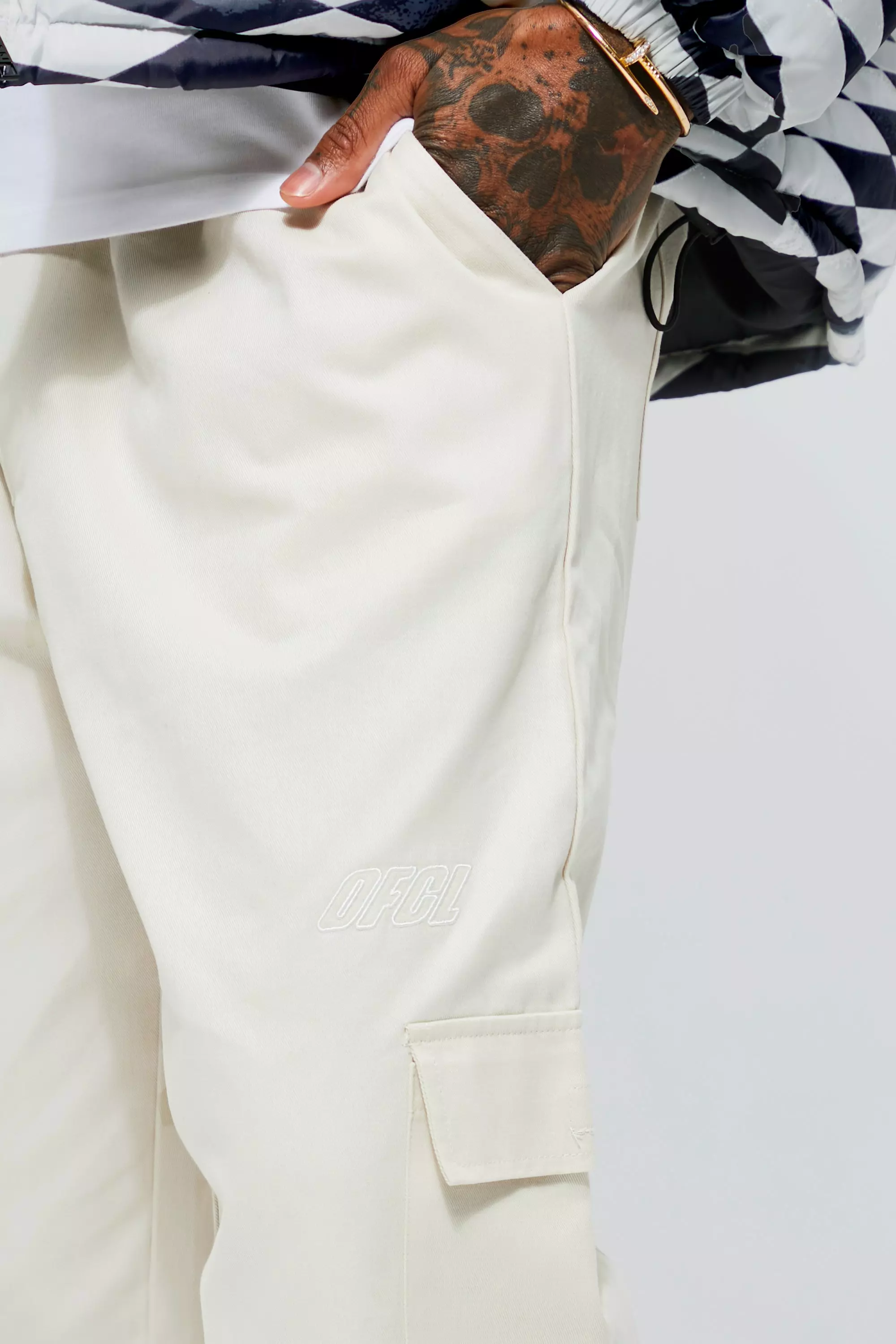 Ecru Elastic Waist Wide Leg Buckle Cargo Pants alternative image