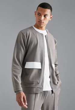 Tall Jersey Textured Bomber Taupe
