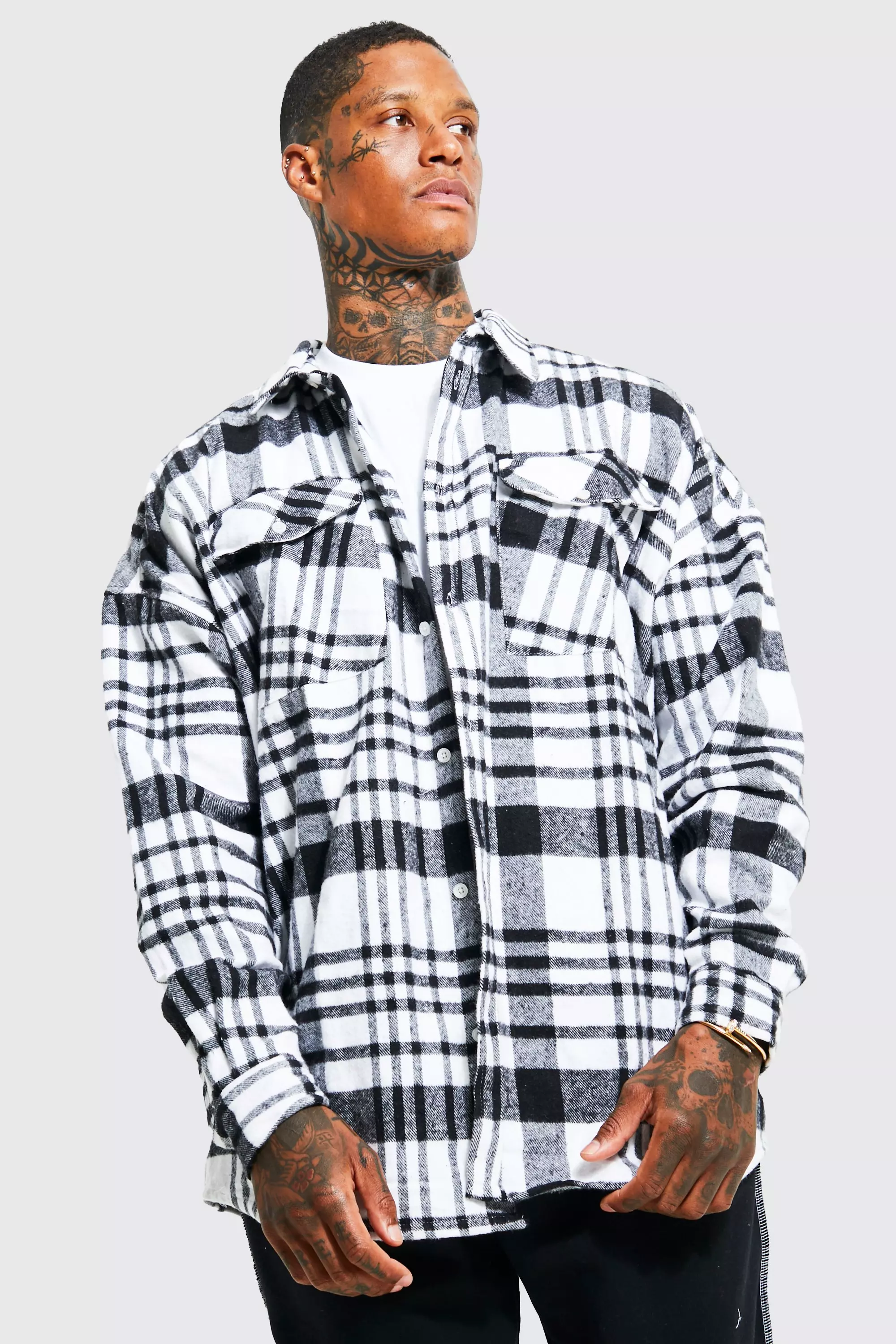 Black Heavyweight Brushed Check Overshirt alternative image