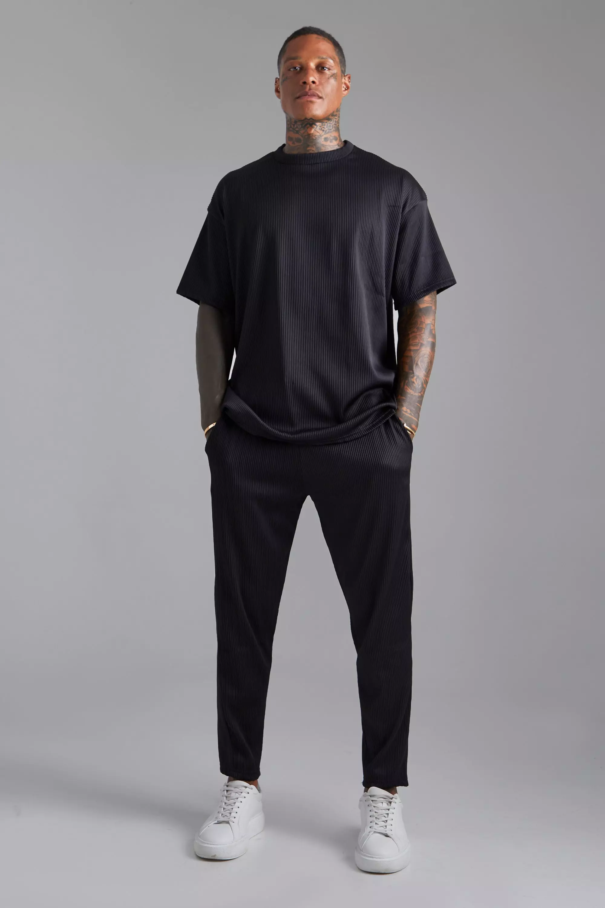 Pleated Oversized T shirt And Jogger Set boohooMAN UK
