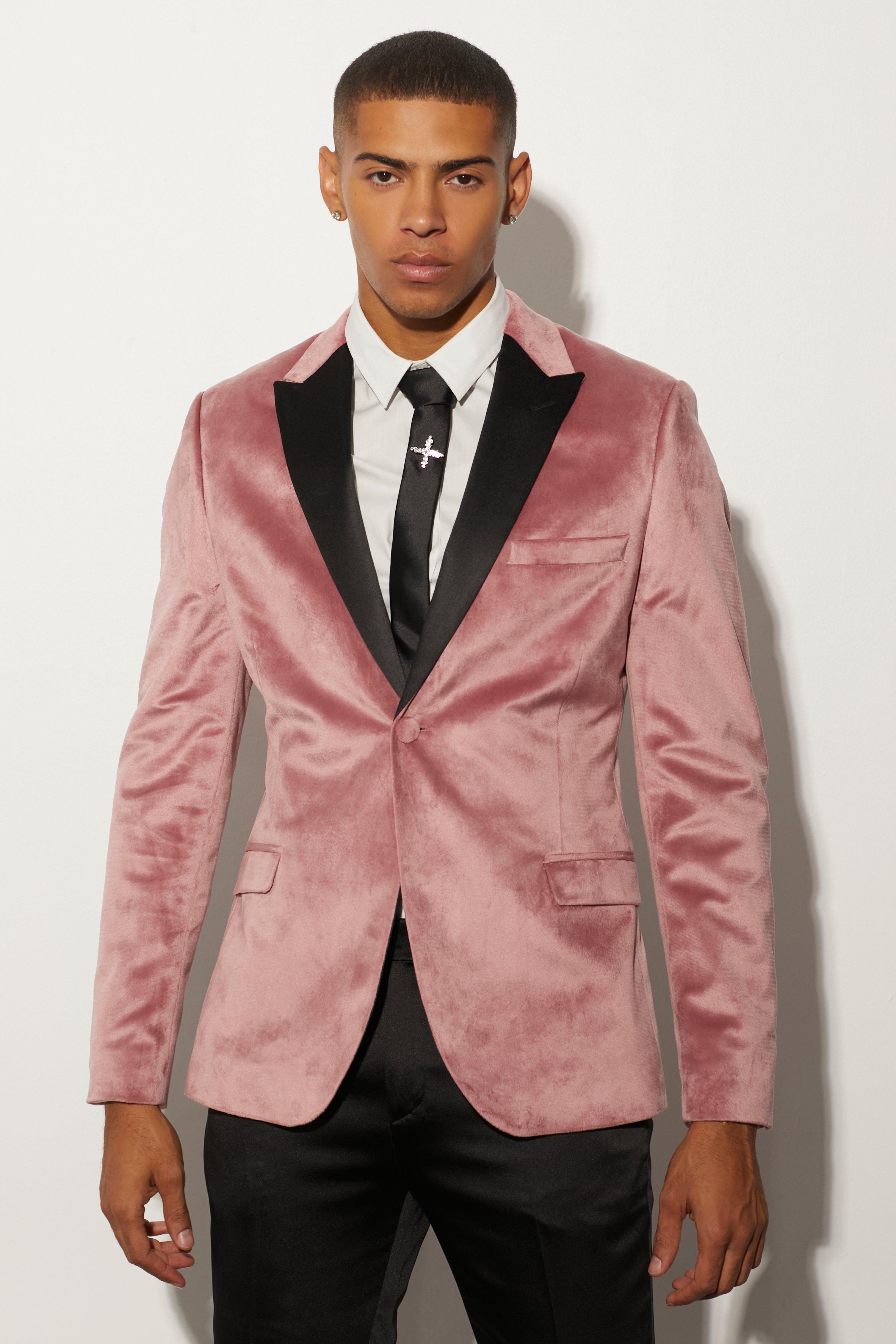 boohoo Men's Skinny Crushed Velvet Blazer