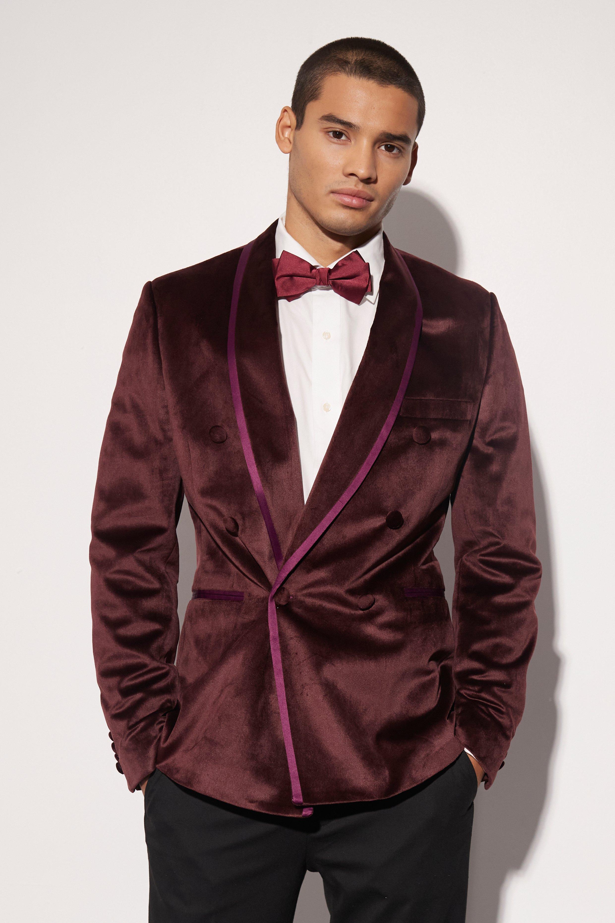 Men's Double Breasted Velvet Blazer Burgundy Velvet Dinner 