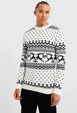 White Tall Bm Reindeer Christmas Sweater