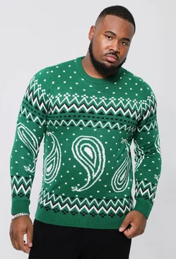 Plus Paisley Fairisle Christmas Sweater Green