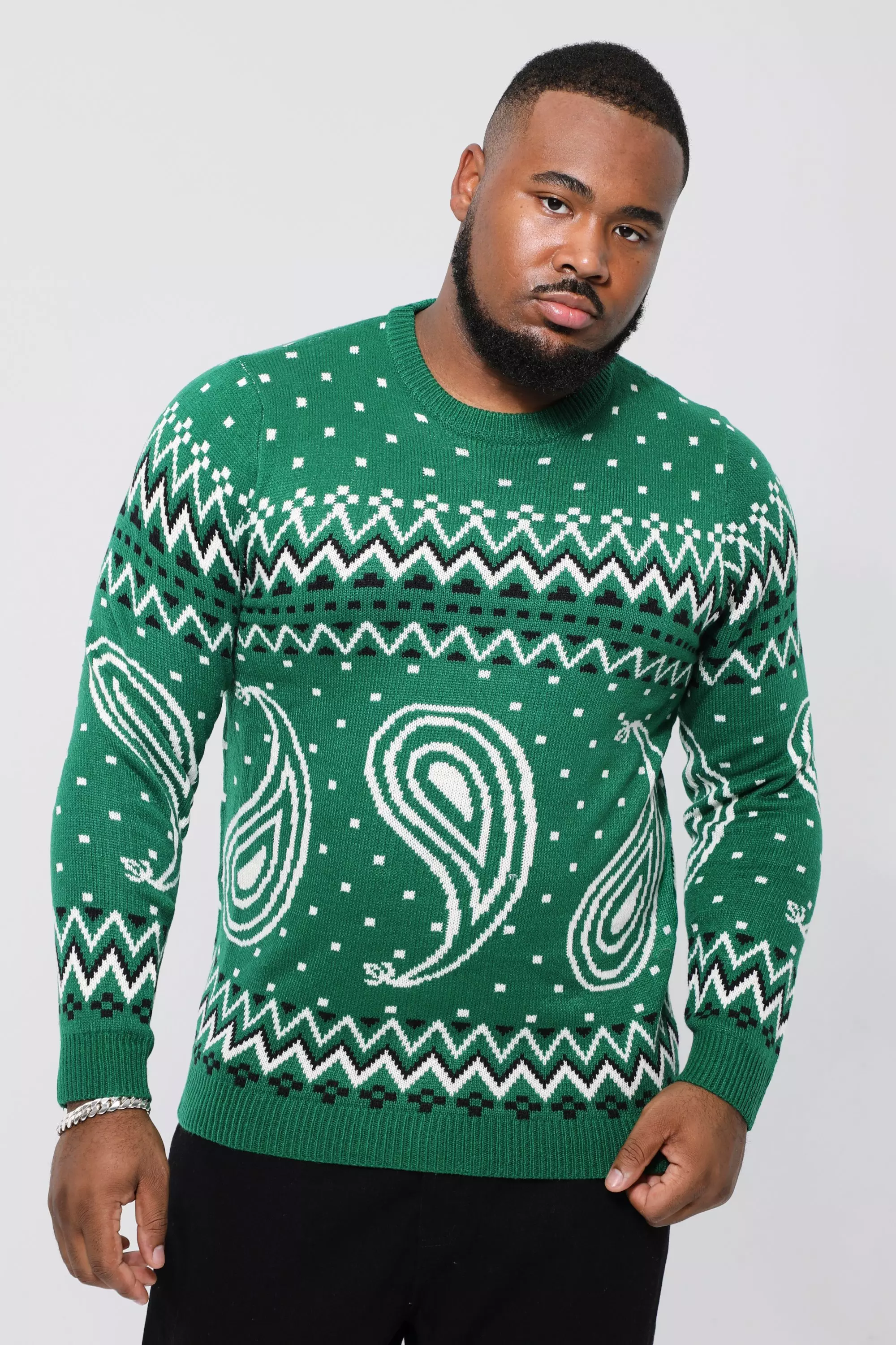 Green Plus Paisley Fairisle Christmas Sweater