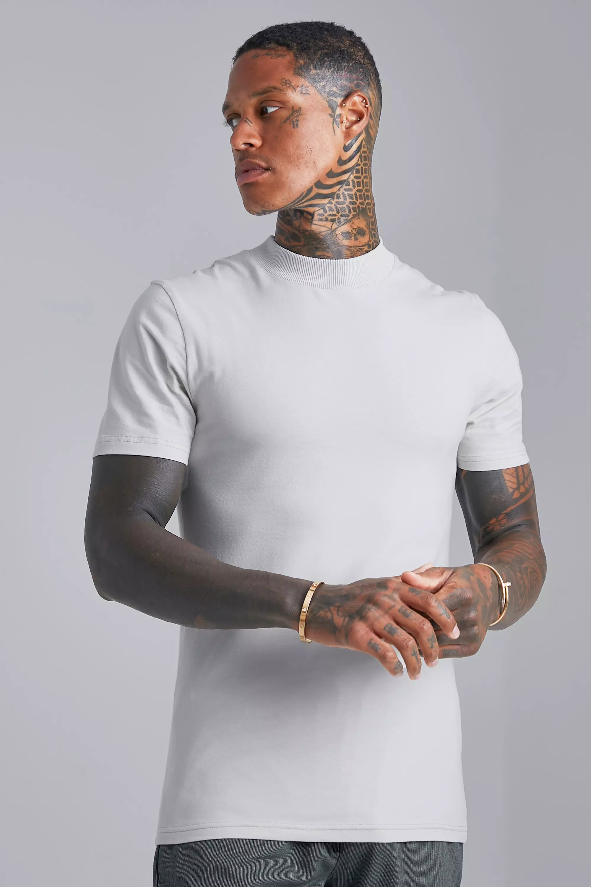 T-shirt moulant à col montant, Light grey autre image