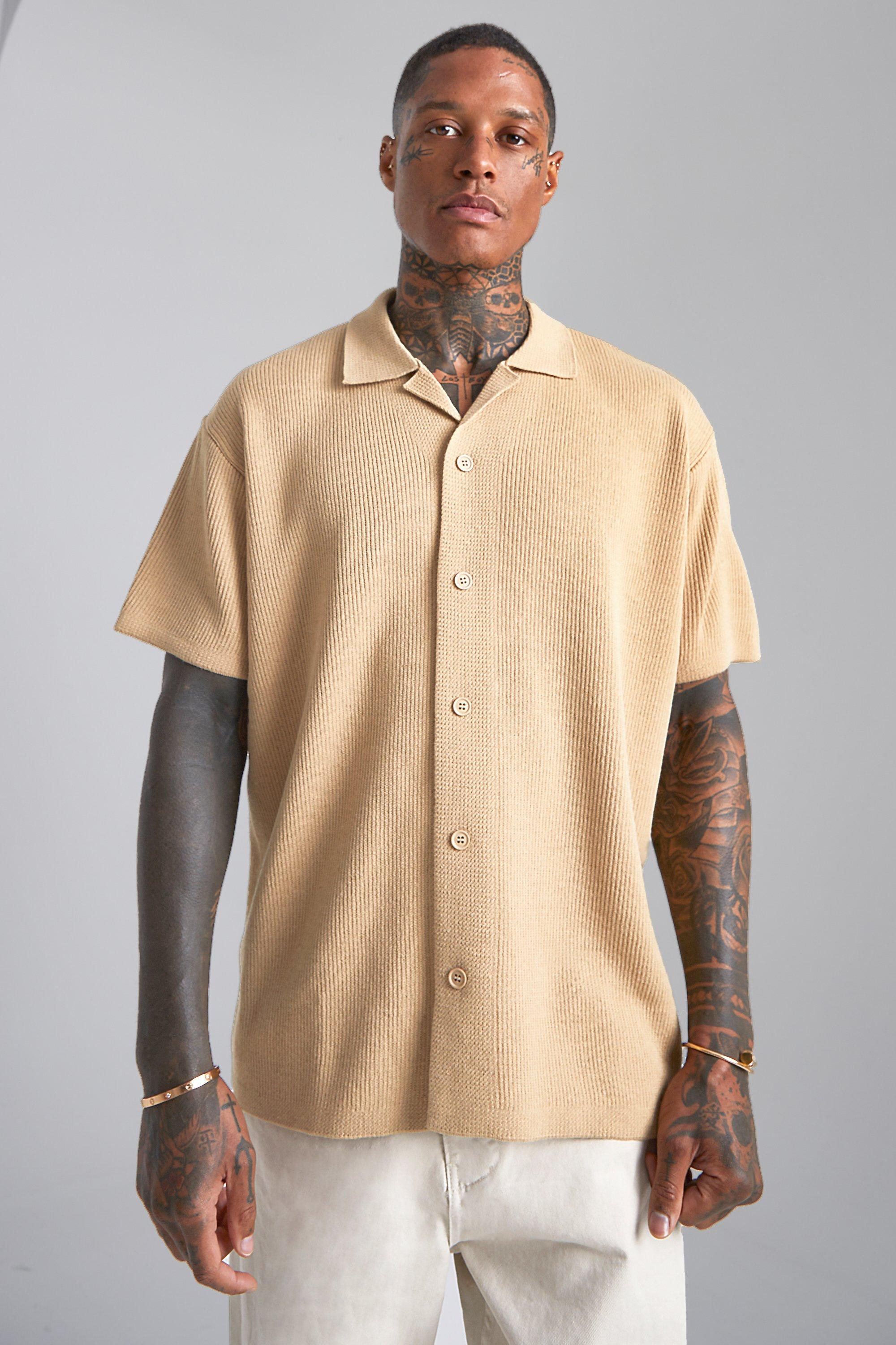 Short Sleeve Revere Oversized Pleated Shirt  Men short sleeve, Pleated  shirt, Oxford shirt men