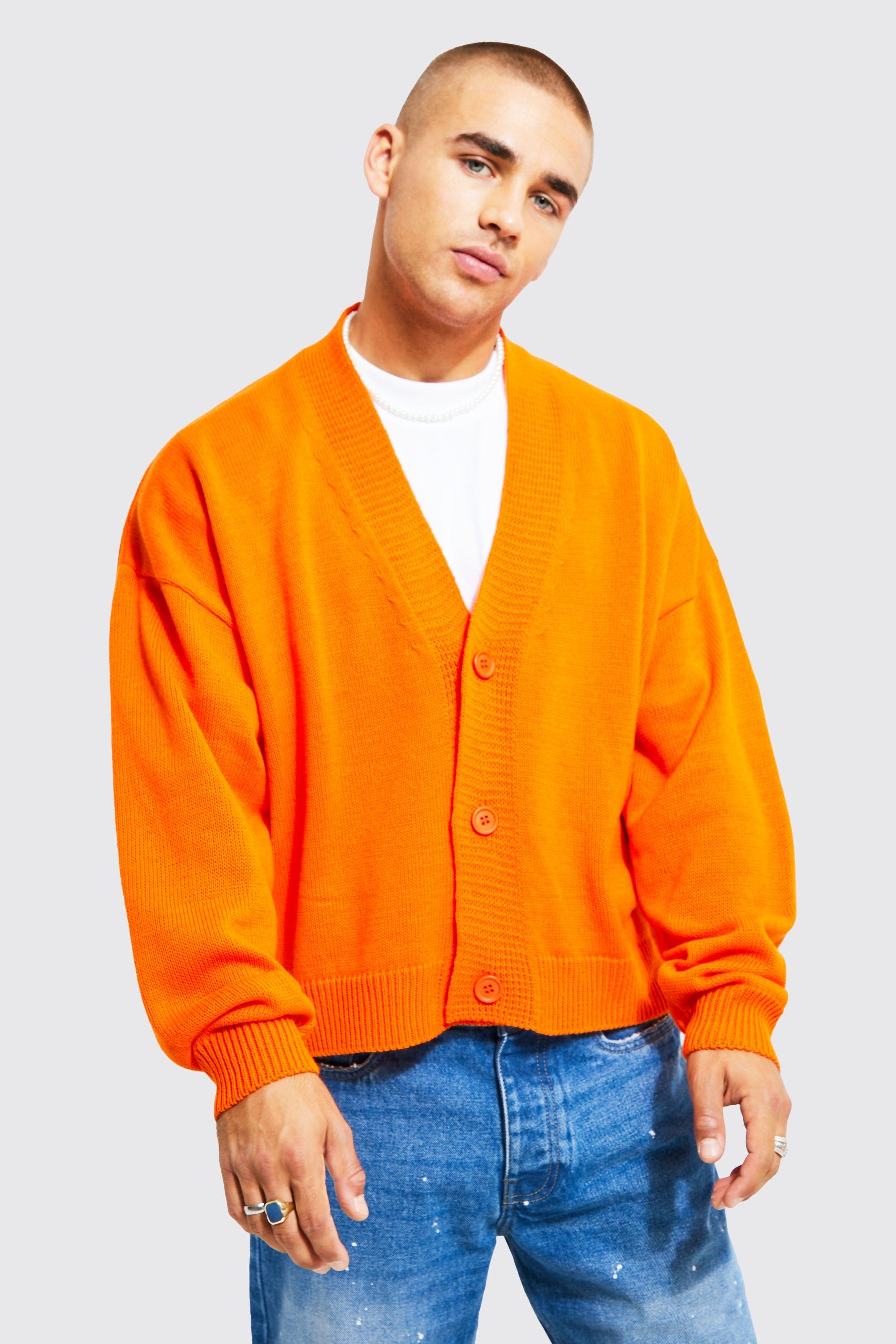 boohooMAN Boxy All Over Print Knitted Jumper - Orange - Size XL