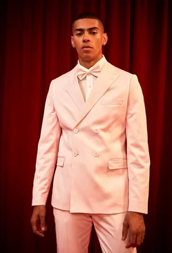 Pink Slim Double Breasted Satin Suit Jacket