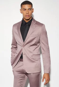 Mauve Purple Skinny Satin Suit Jacket