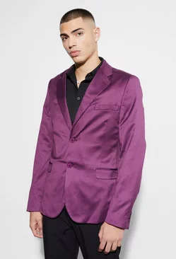 Skinny Satin Suit Jacket Purple