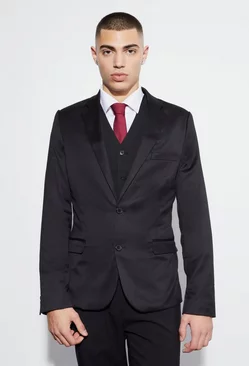 Black Super Skinny Satin Suit Jacket