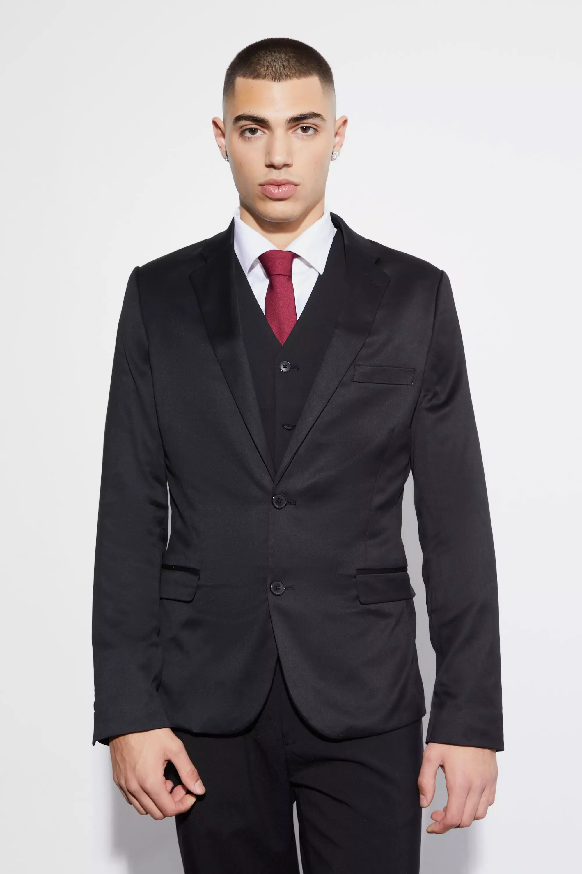 Super Skinny Satin Suit Jacket Black