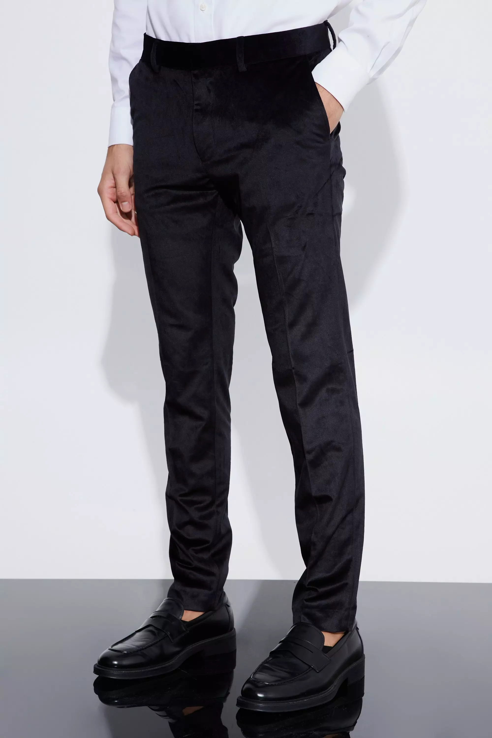 Skinny Velvet Suit Pants Black