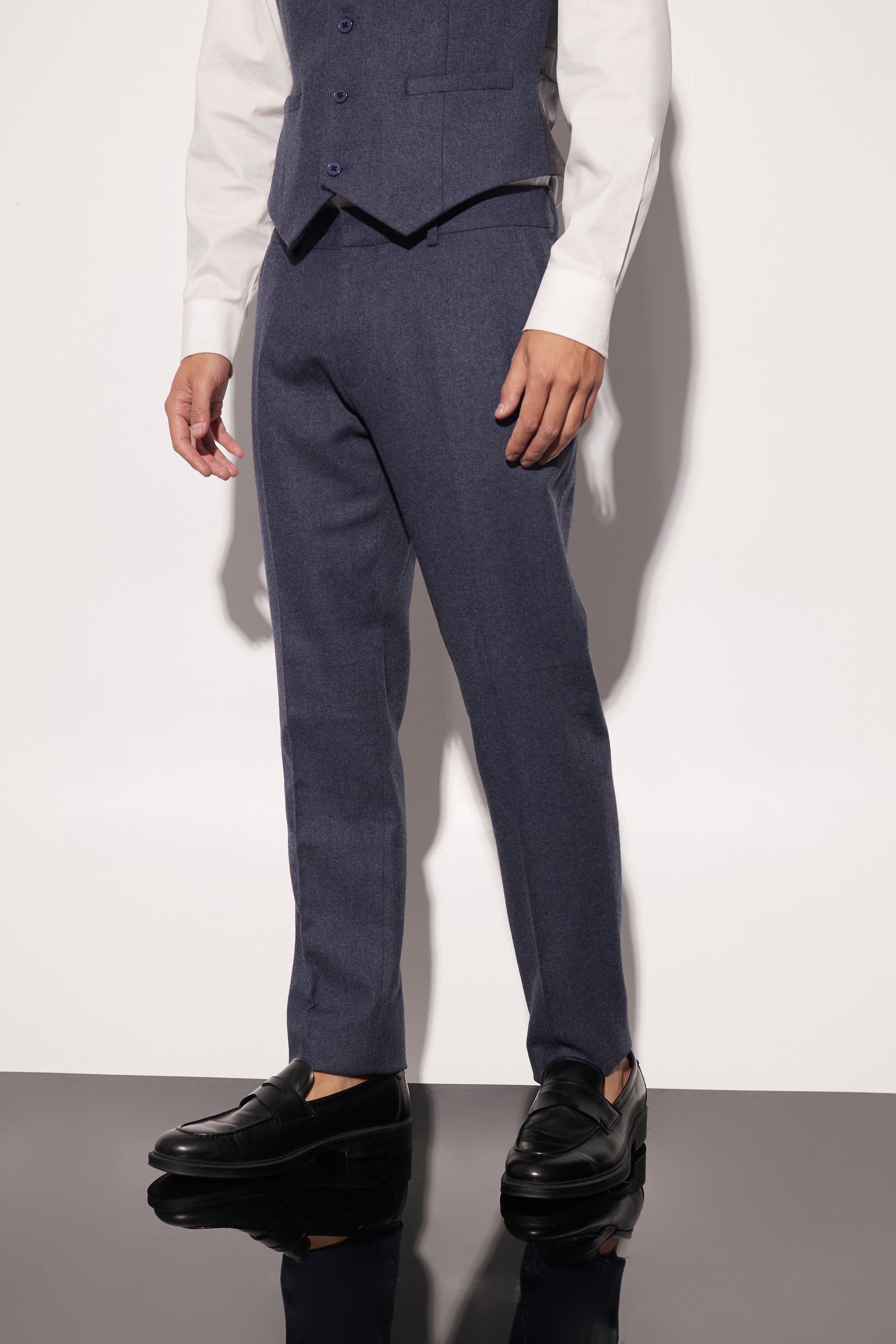 Navy Wollen Tweed Slim Fit Pantalons