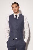 Navy Slim Wool Tweed Vest