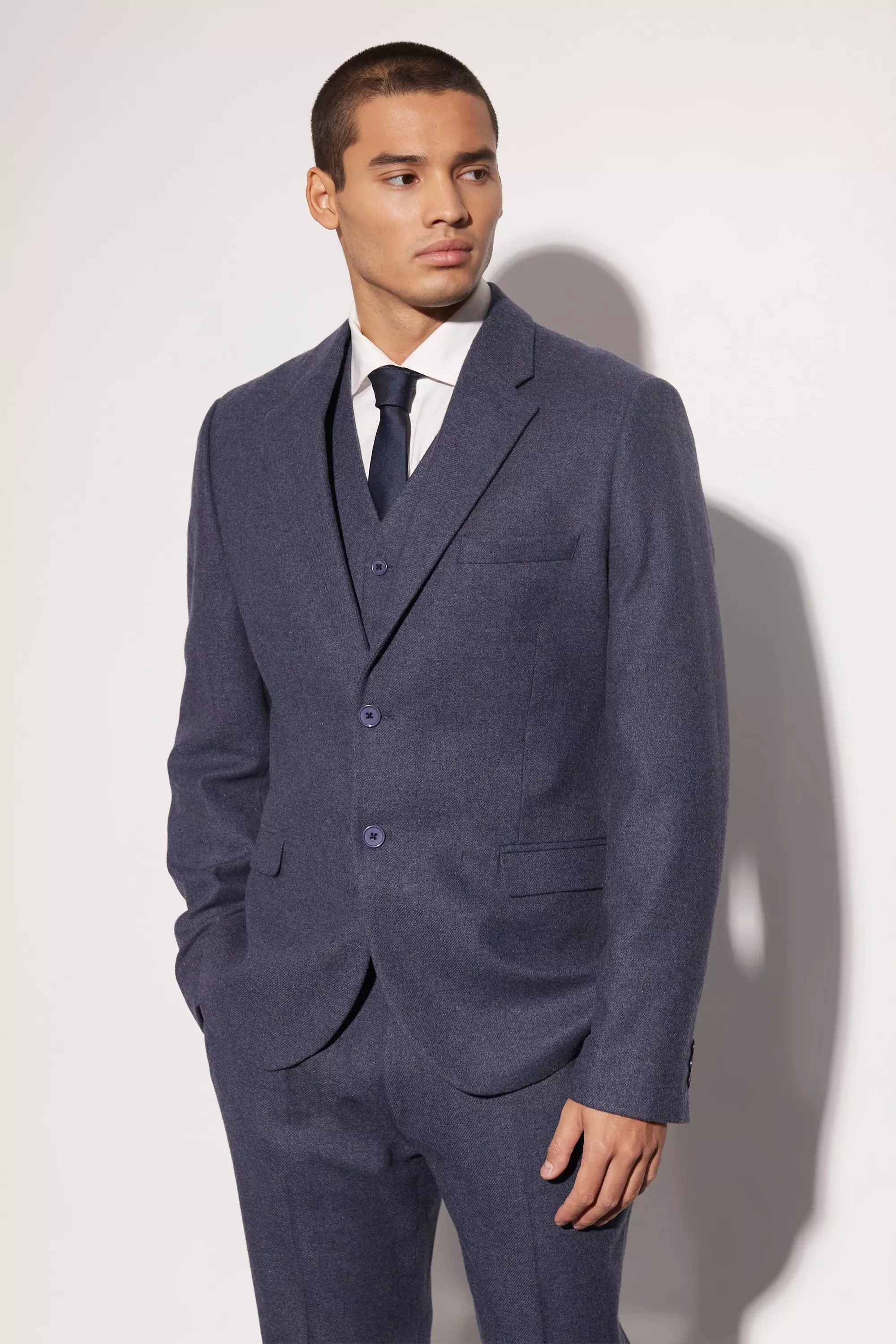 Charcoal Slim Wool Tweed Single Breasted Suit Jacket alternative image