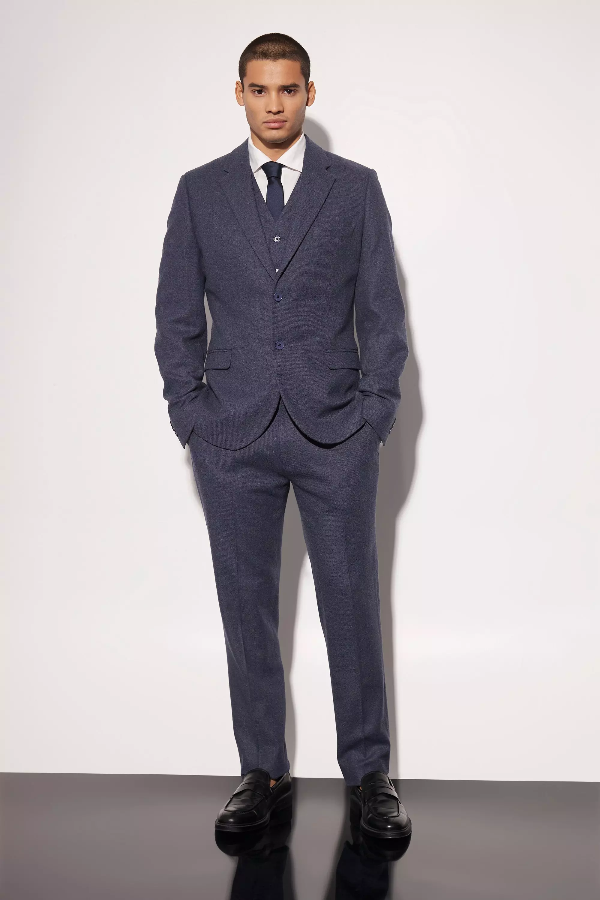 Charcoal Slim Wool Tweed Single Breasted Suit Jacket alternative image