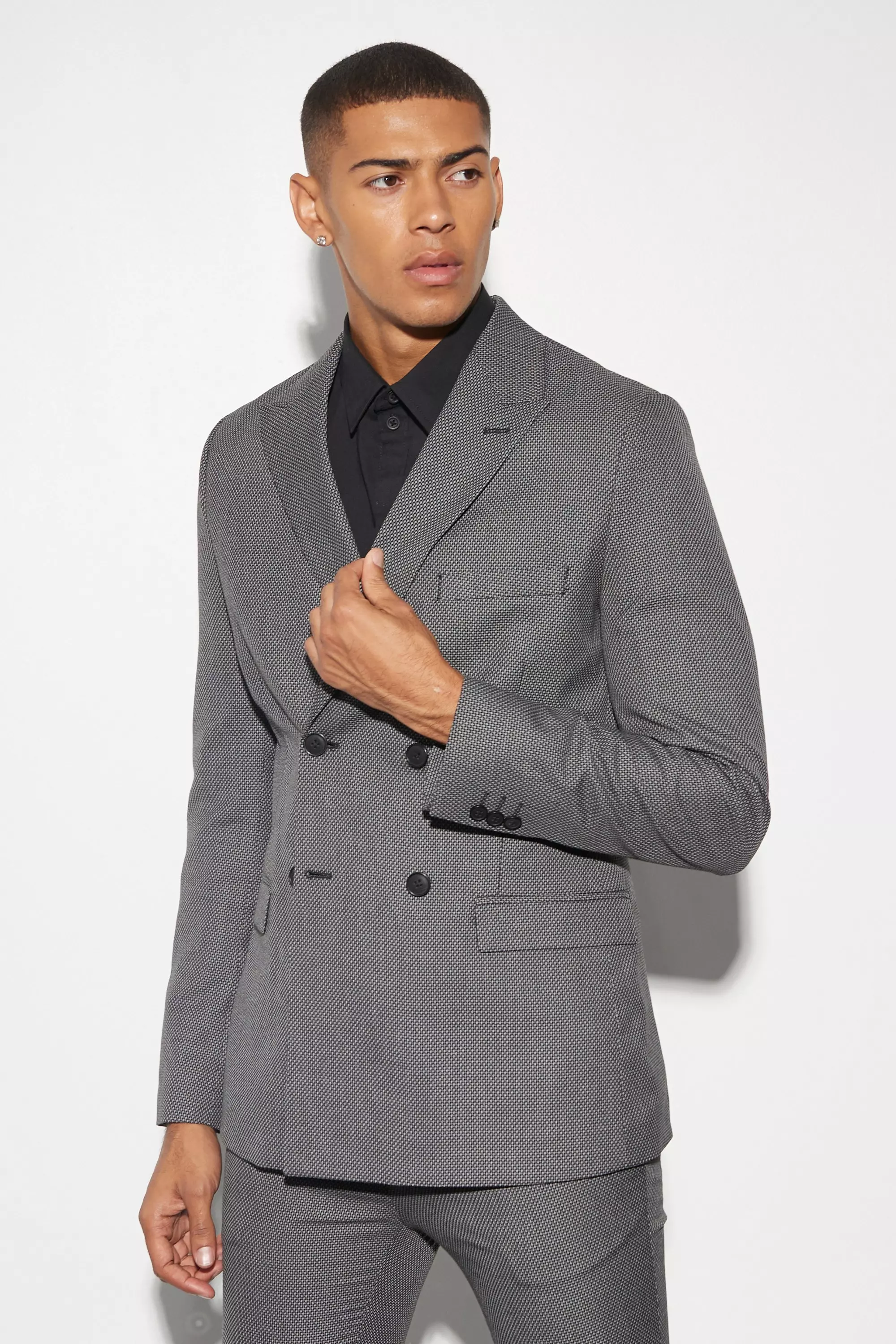 Skinny Textured Suit Jacket Black