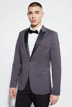 Skinny Tuxedo Single Breasted Suit Jacket Charcoal