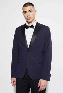 Skinny Tuxedo Single Breasted Suit Jacket Navy