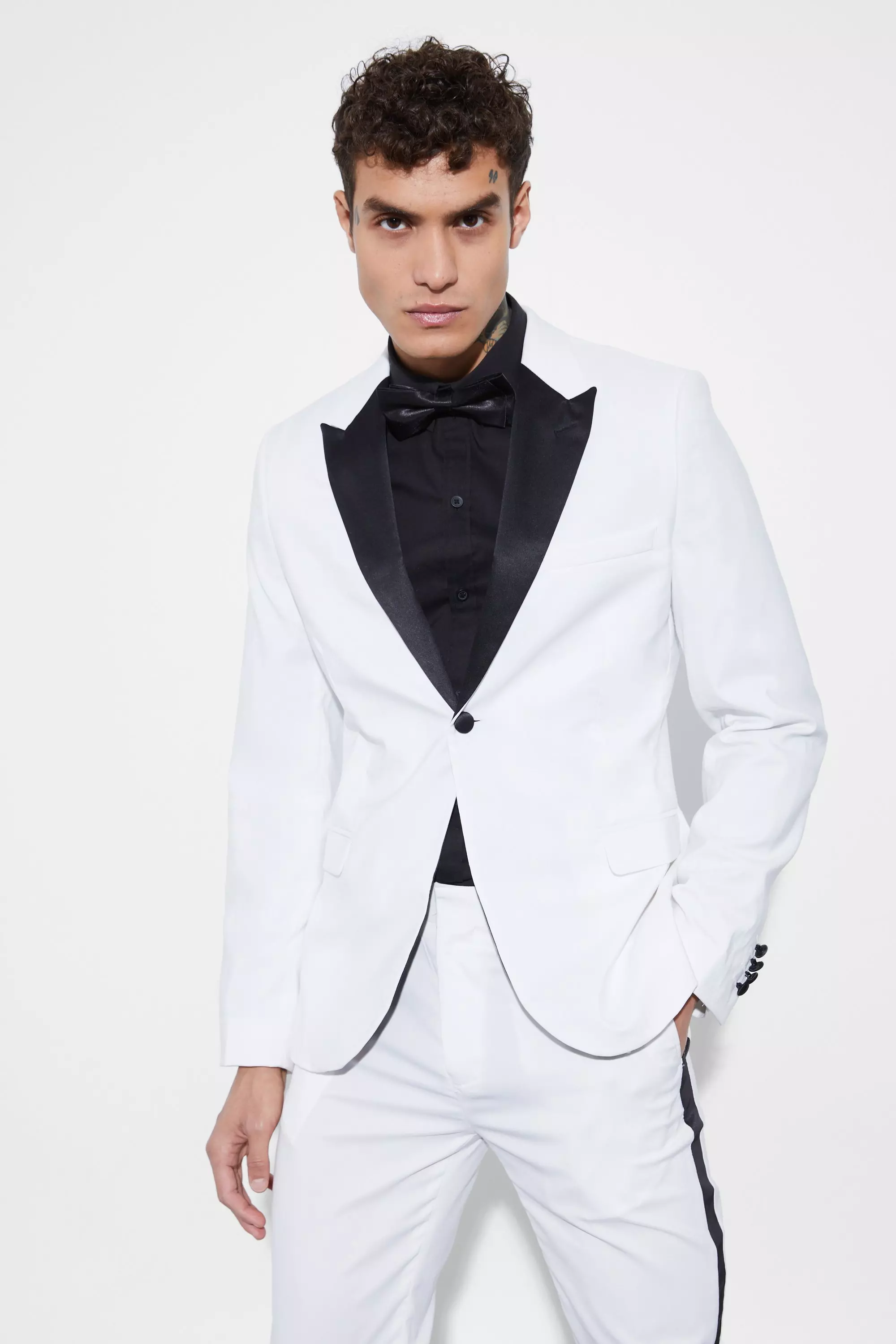 Skinny Tuxedo Single Breasted Suit Jacket White