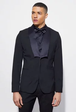 Black Skinny Tuxedo Square Lapel Suit Jacket
