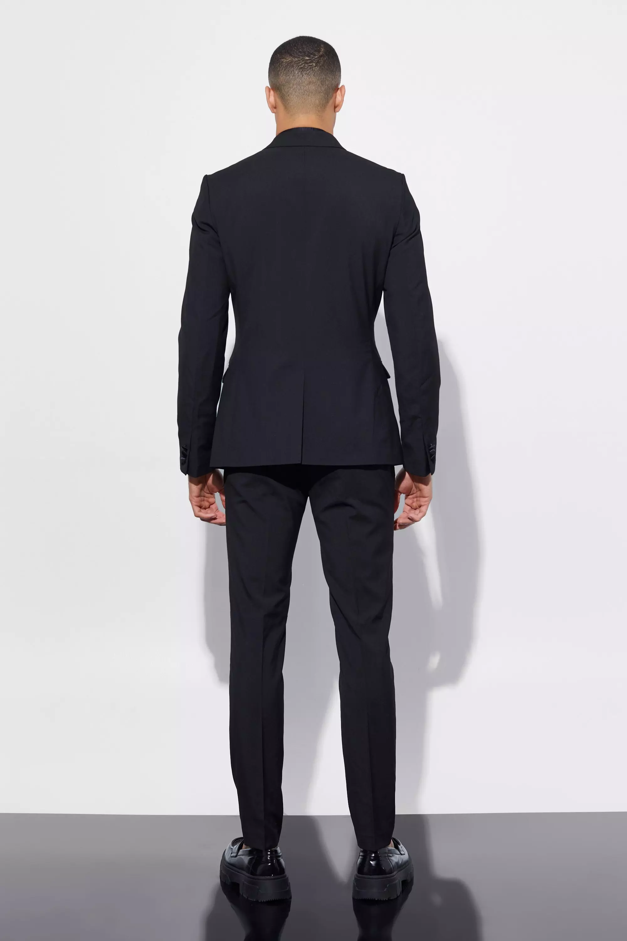 Black Skinny Tuxedo Double Breasted Suit Jacket alternative image