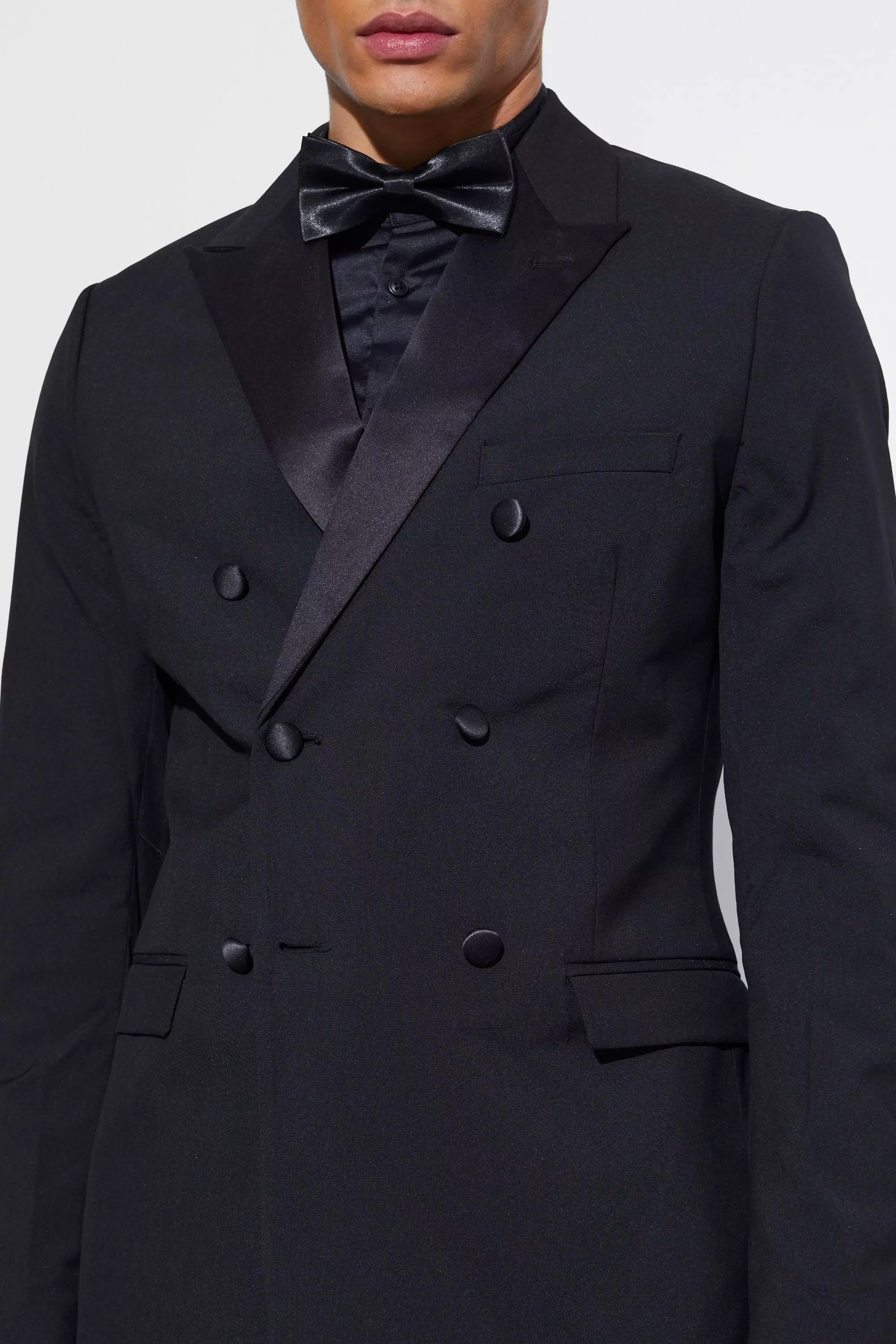 Black Skinny Tuxedo Double Breasted Suit Jacket alternative image