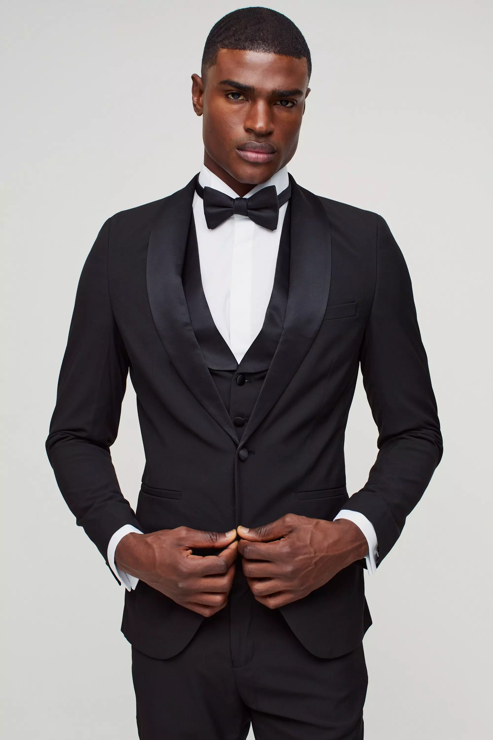 Skinny Tuxedo Single Breasted Suit Jacket Black