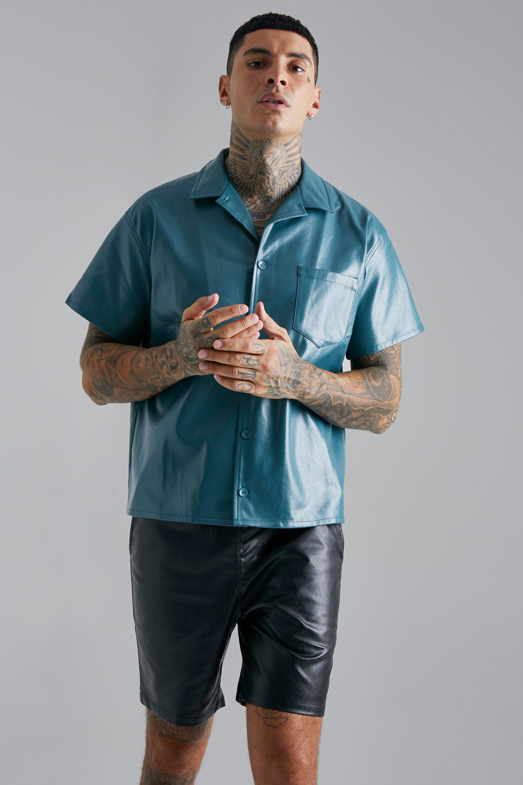 Short Sleeve Boxy Fit Pu Shirt | boohooMAN USA
