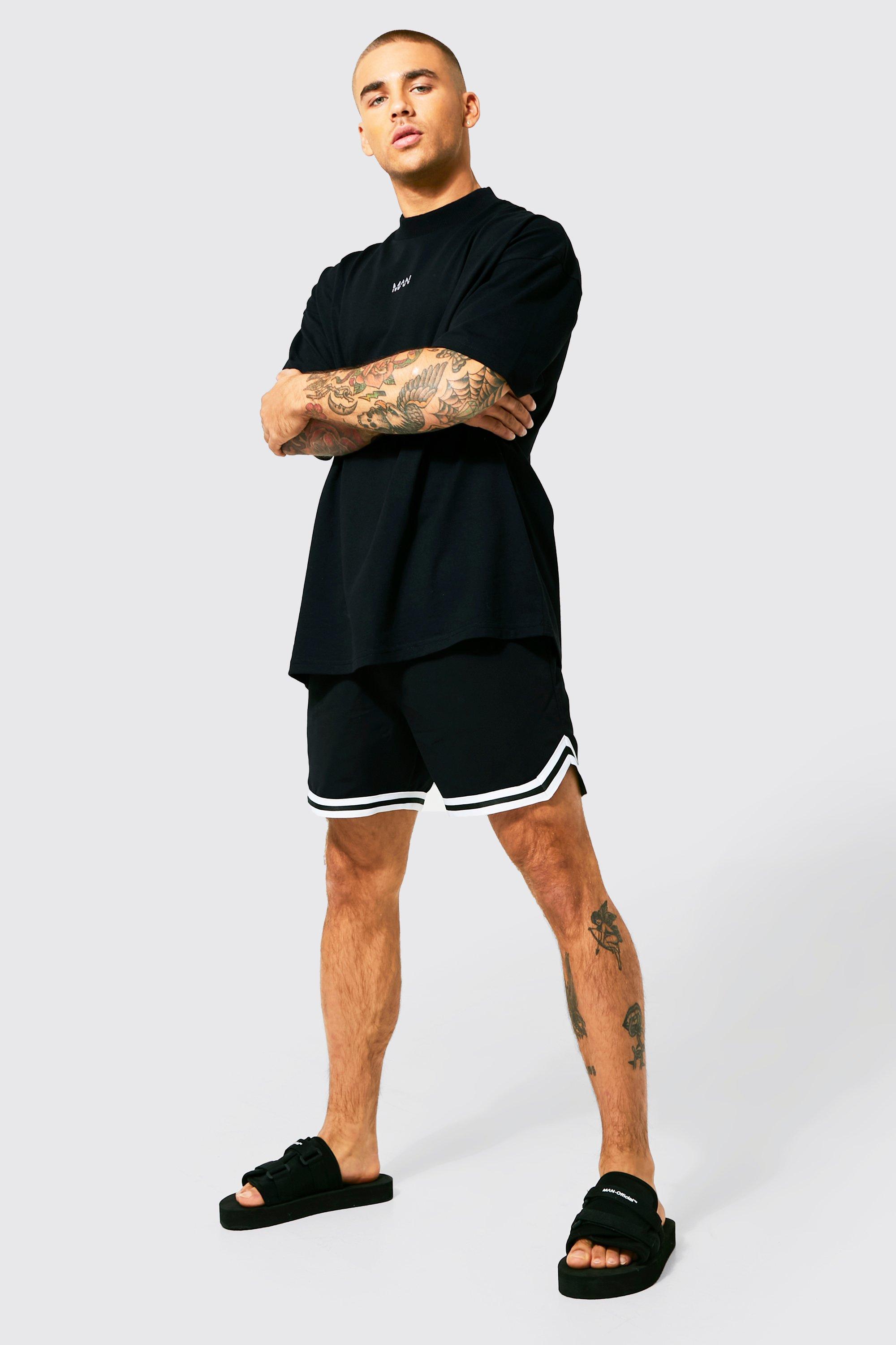 boohooMAN Mens Oversized Boxy Worldwide Basketball Short Set - White